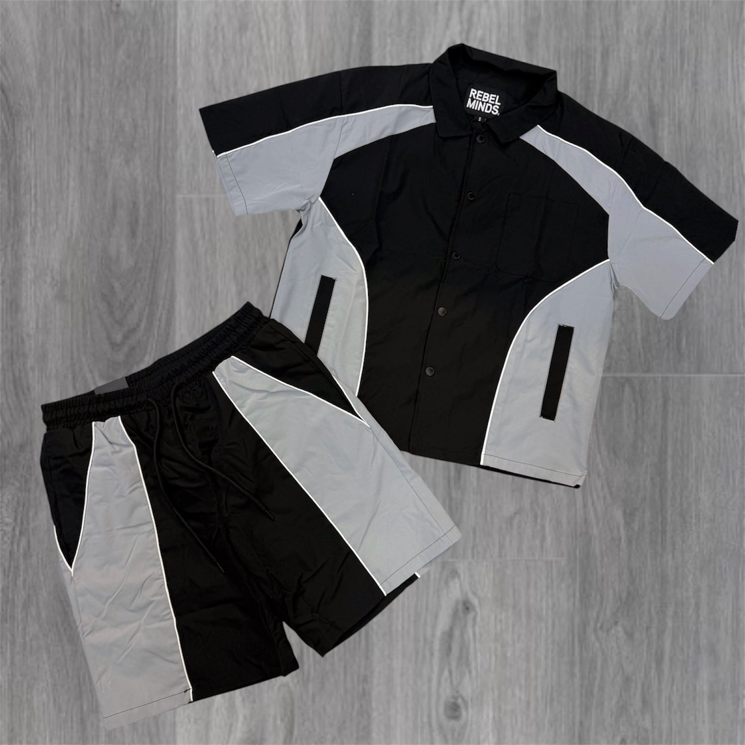 R - Nylon Color Block Short Set - Black - 730930