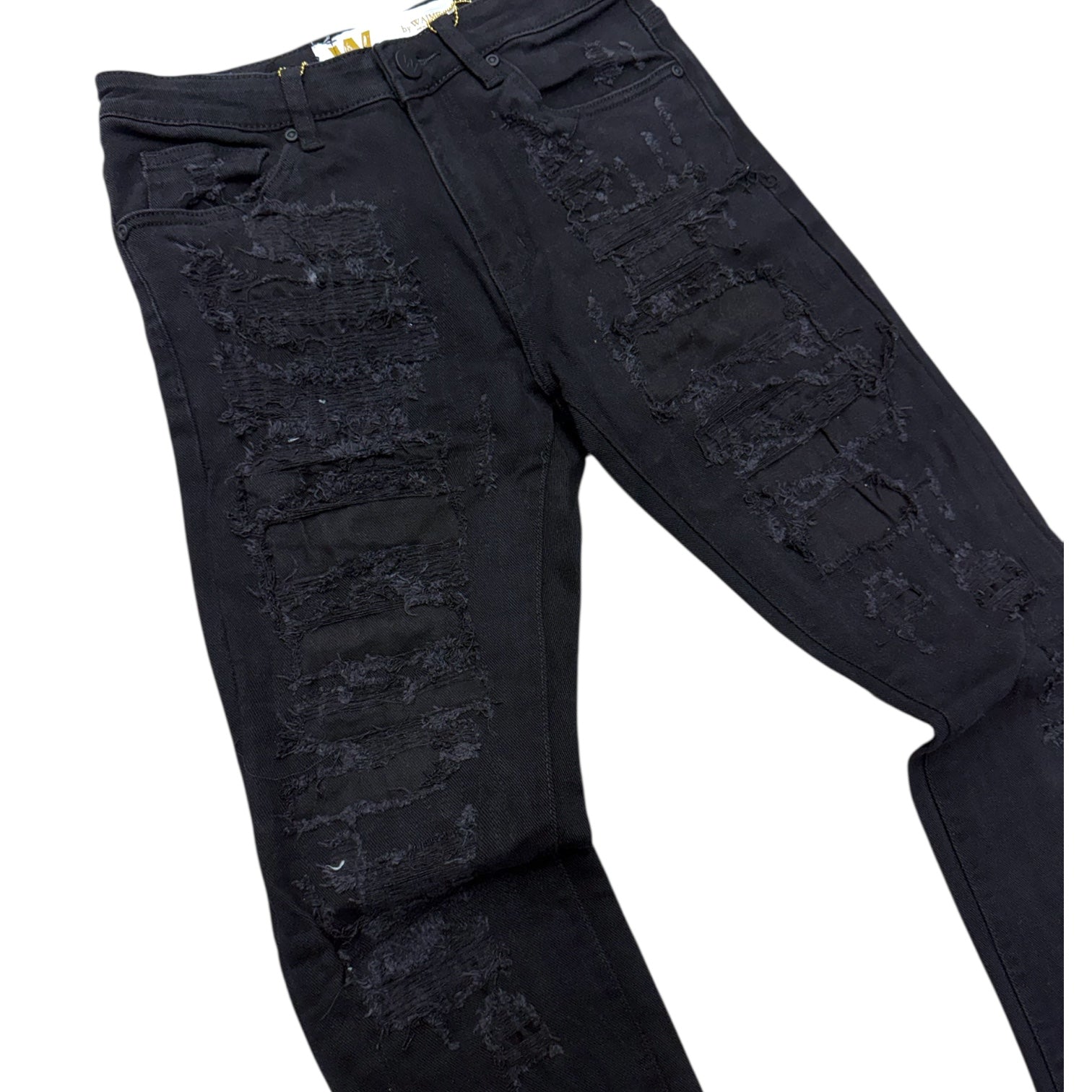 W - Stacked Distress Denim - Jet BLK - M8204D