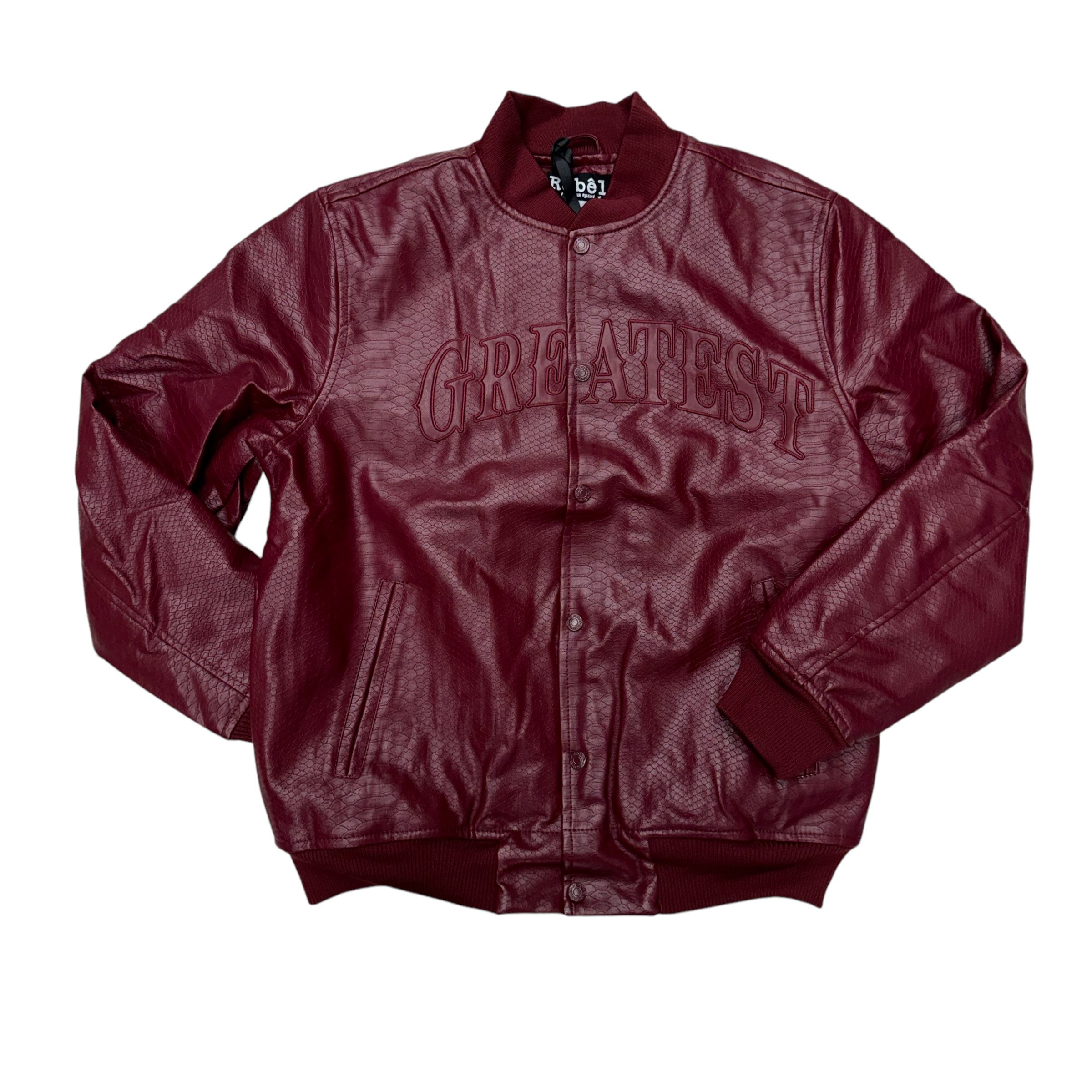 Rebel Pu Leather alligator  jacket Burgundy 581