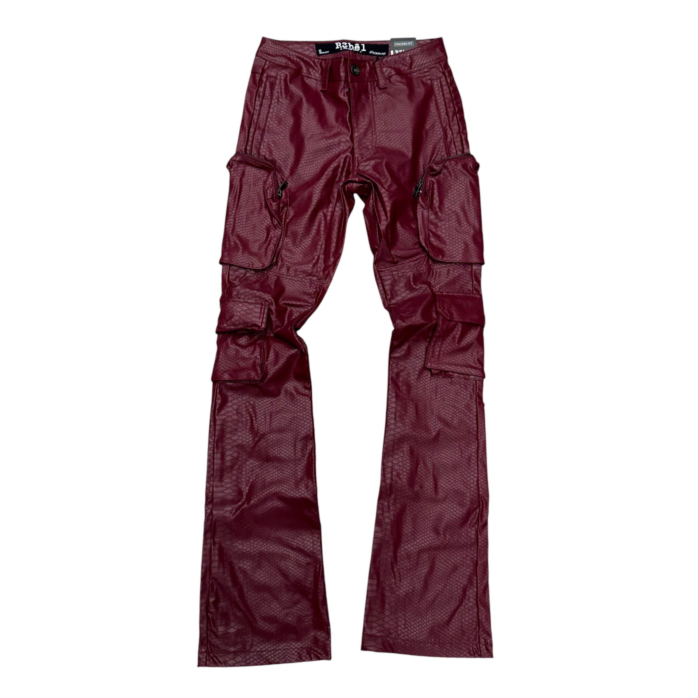 Rebel stacked PU Leather pants Burgandy  663