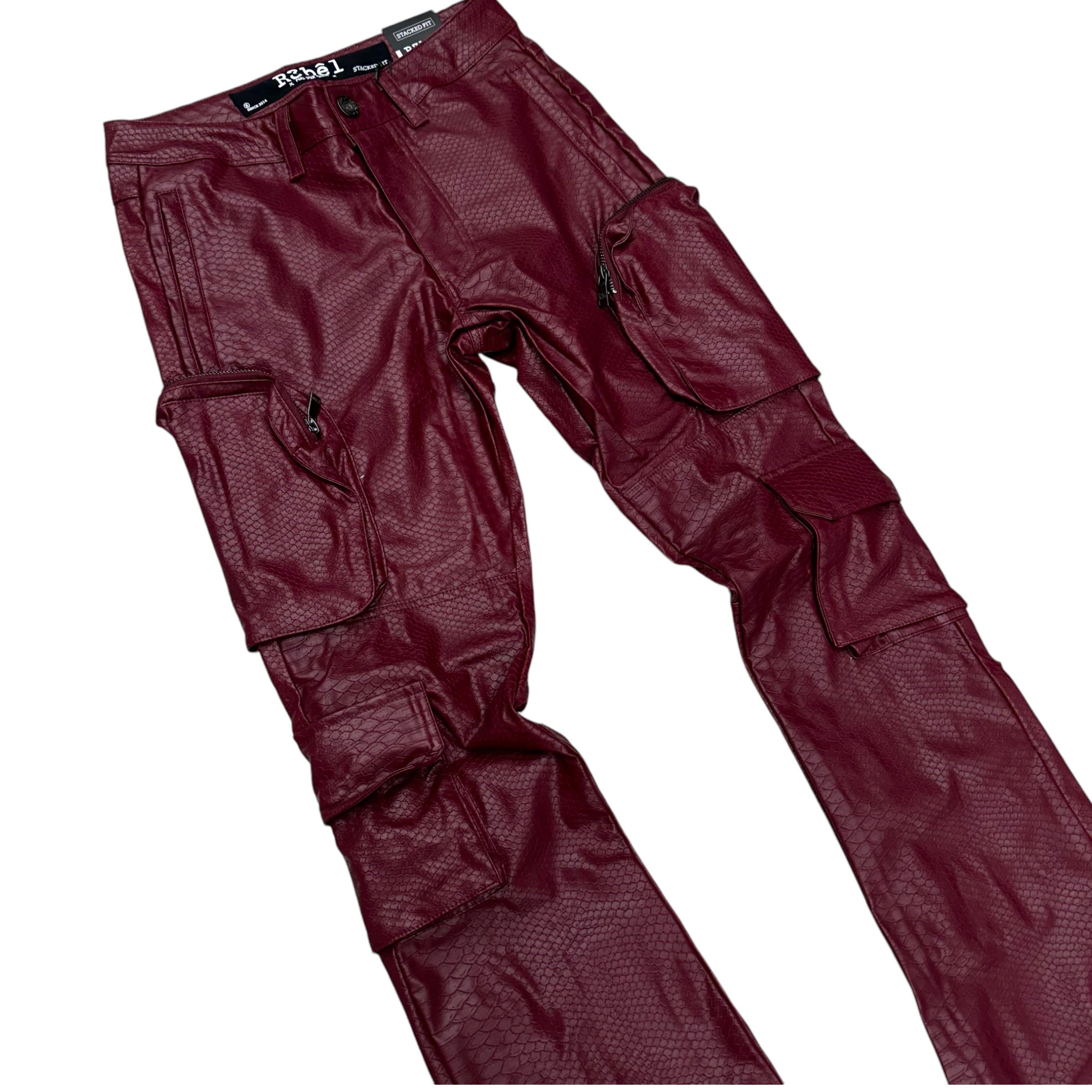 Rebel stacked PU Leather pants Burgandy  663