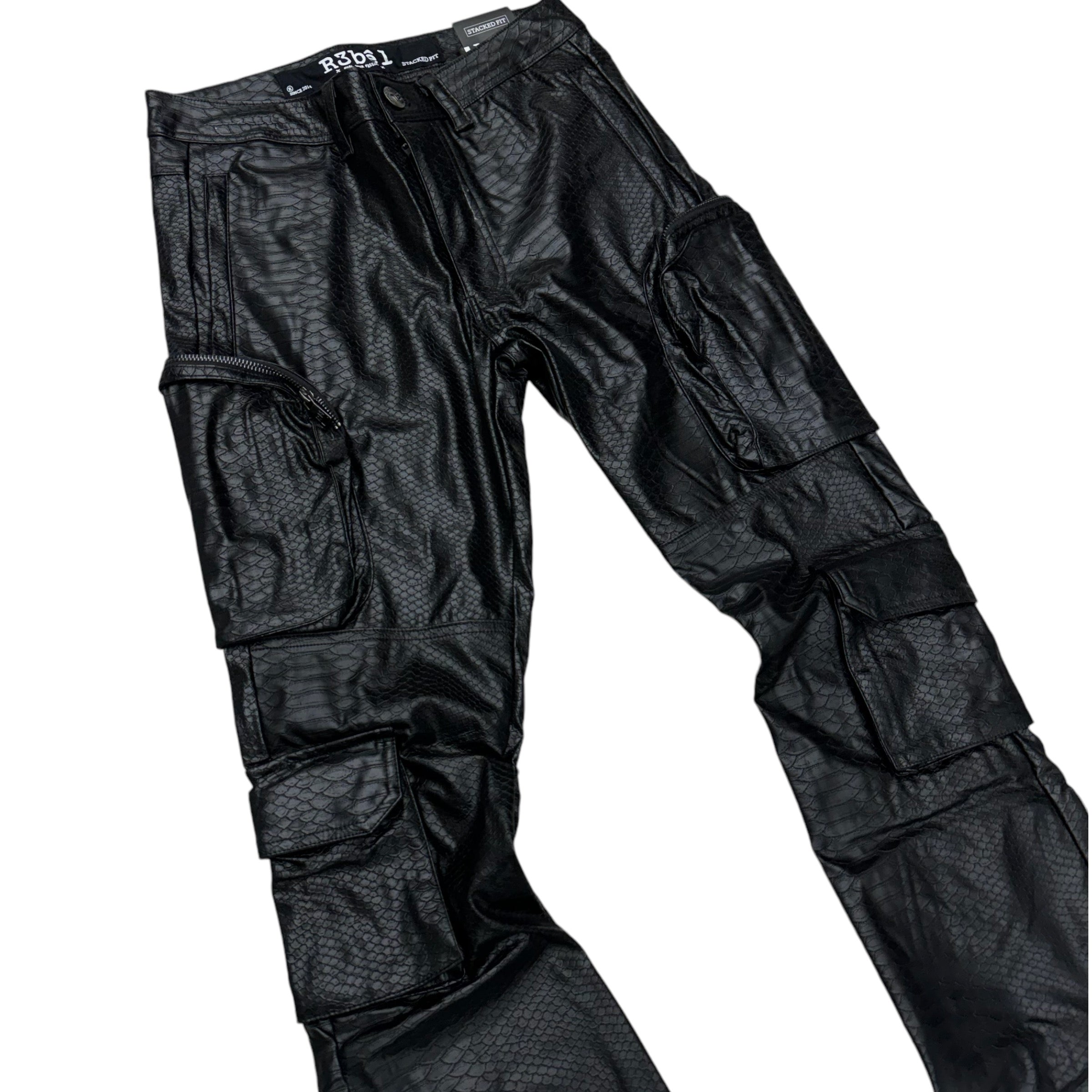 Rebel stacked PU Leather pants Black  663