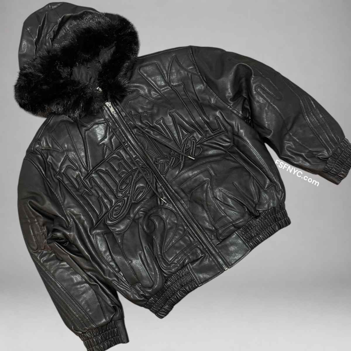 Rise - Bomber Leather Jacket - Black - P594