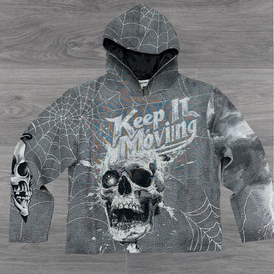 Jacquard Rhinstones KEEP Hoodie Grey 2491