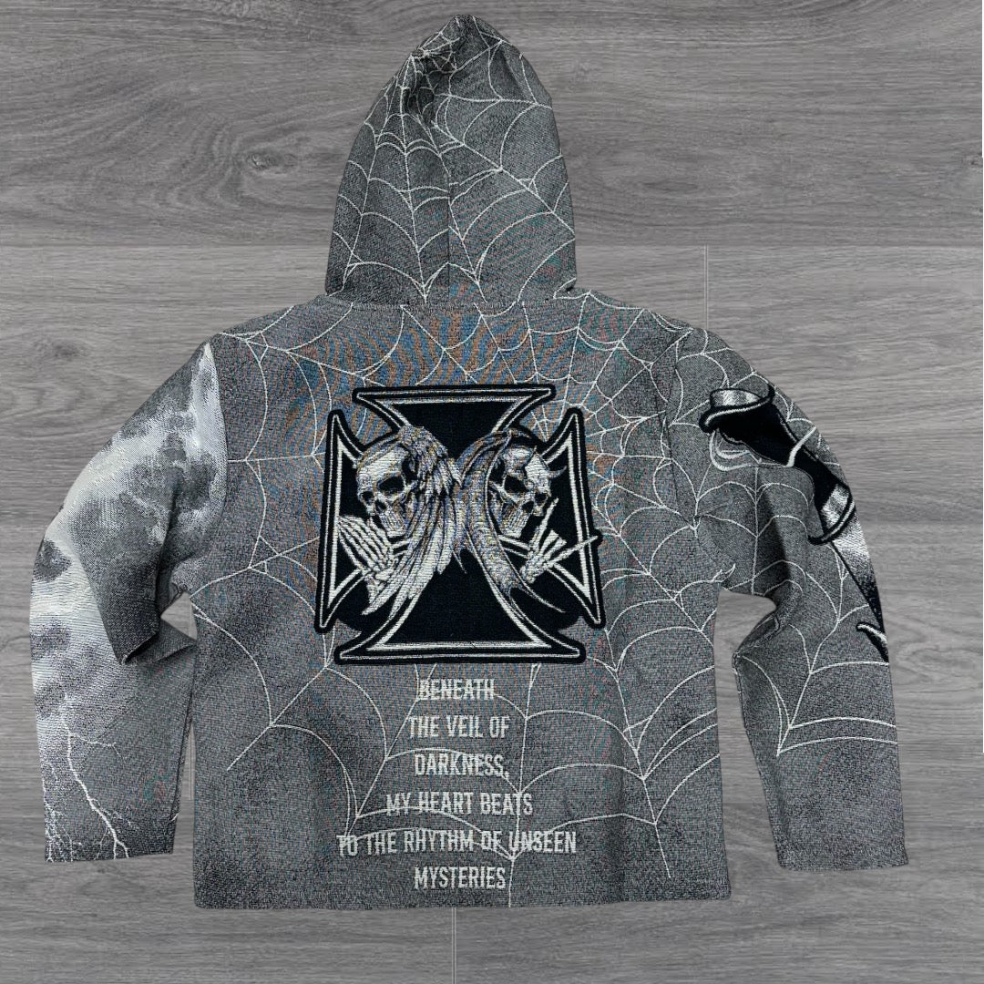 Jacquard Rhinstones KEEP Hoodie Grey 2491