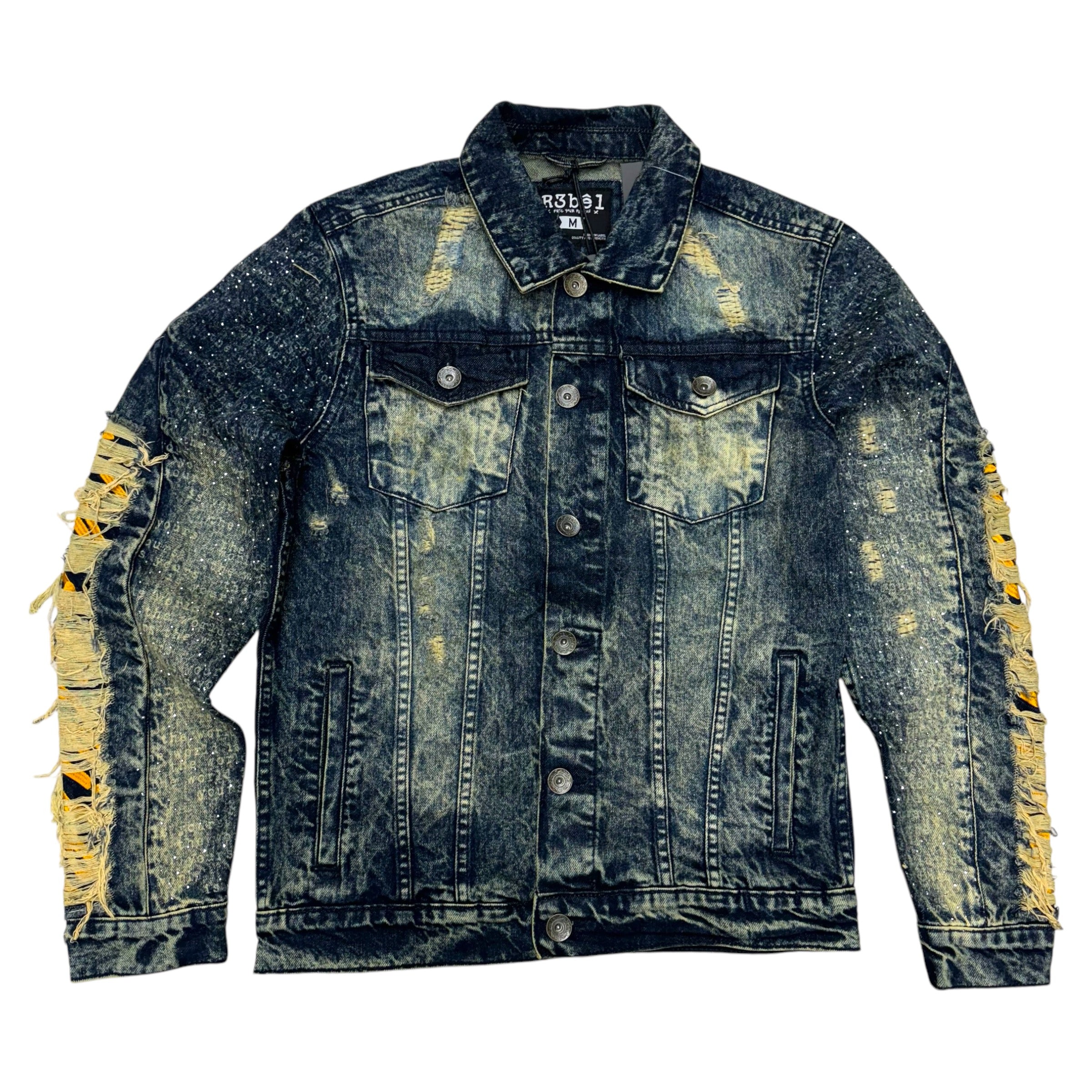 R Rhinstone Distress Denim Jacket Vintage 585 685