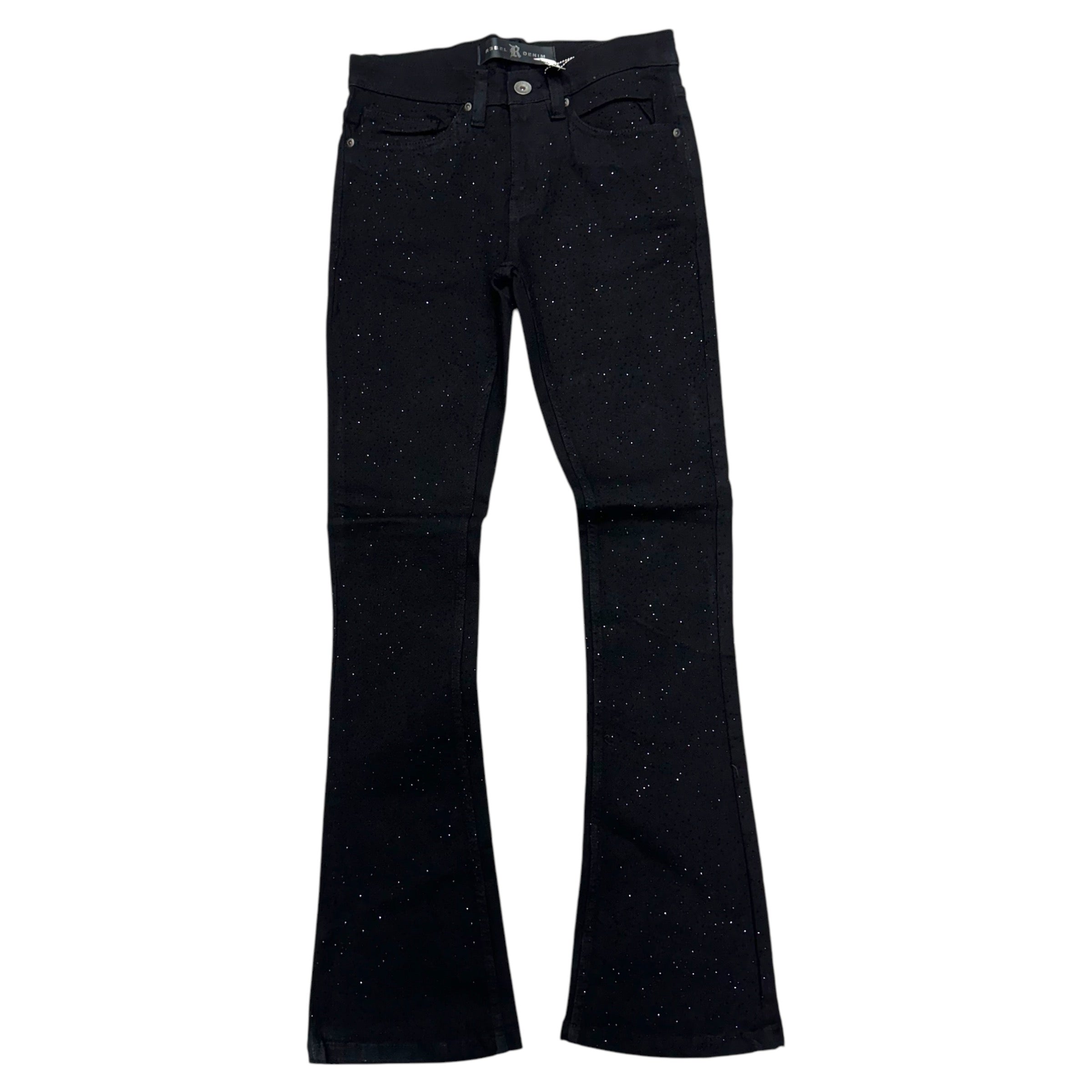 Stacked Full Rhinstone Jet Black Denim 476 676