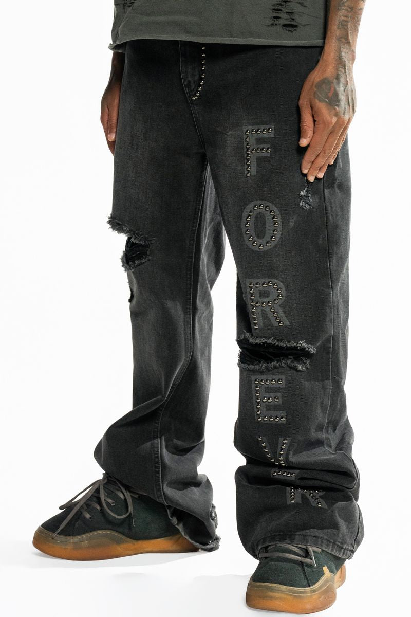 Forever Hungry - Baggy Studded Denim - Black Wash