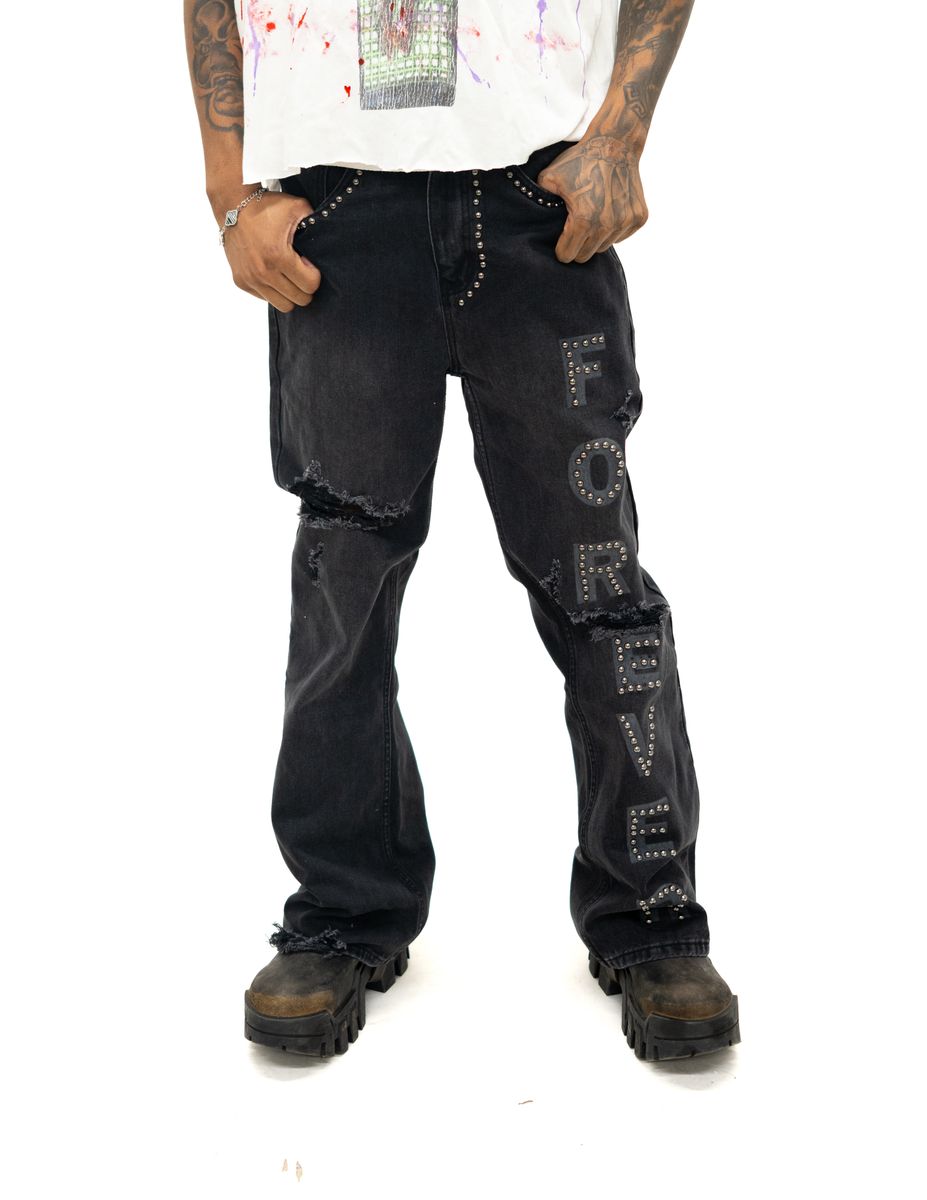 Forever Hungry - Baggy Studded Denim - Black Wash