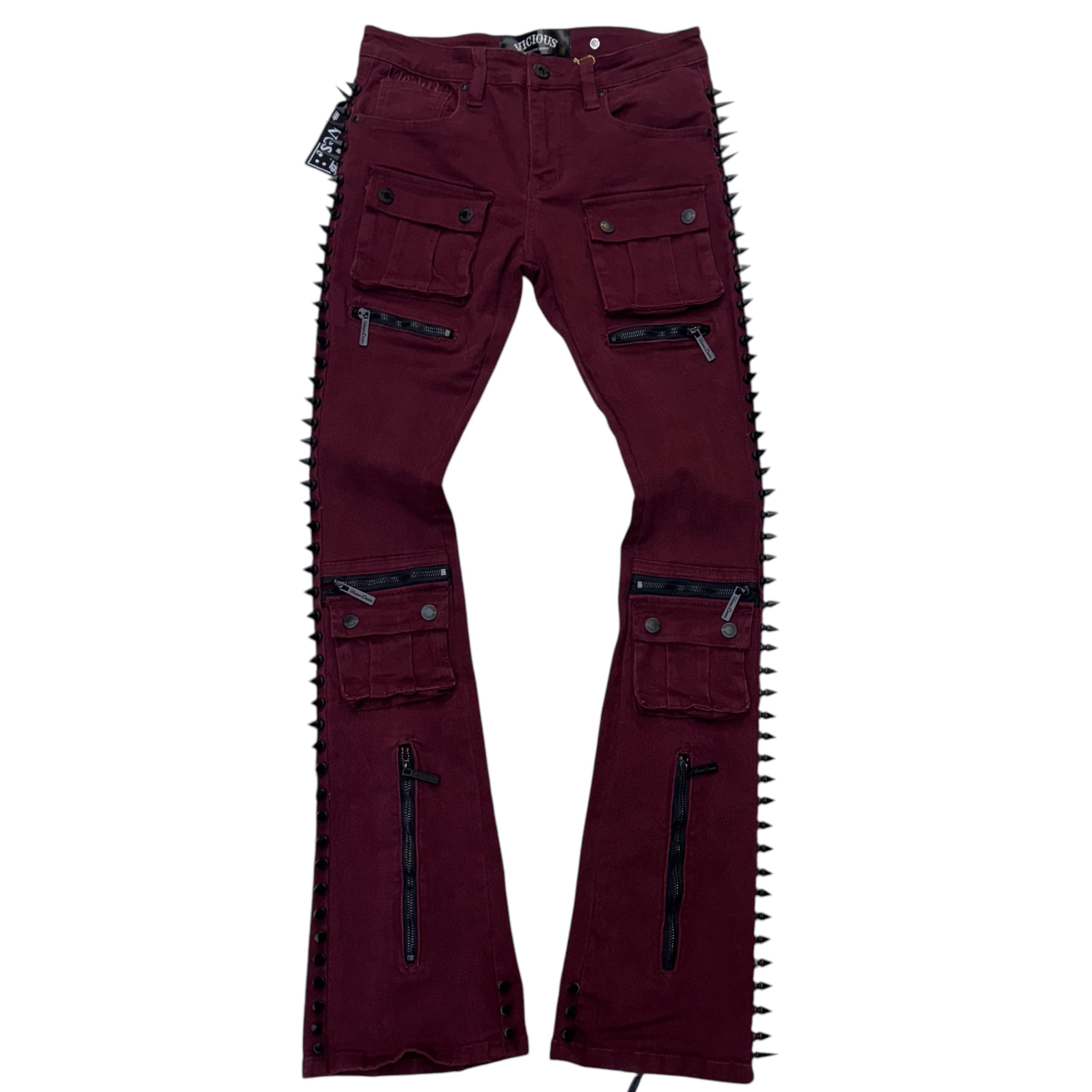 Vicious Stacked Spike Denim Burgundy VC664