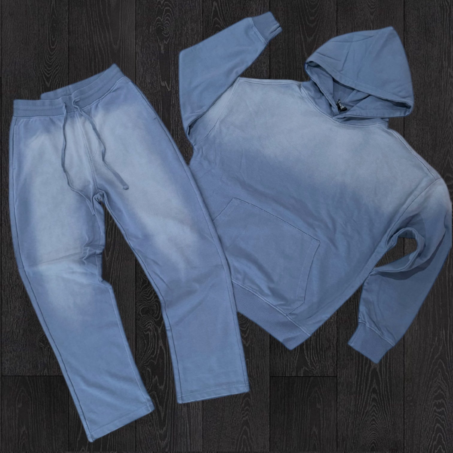 OverSized Fade Sweat Suit - ASH BLUE - 885