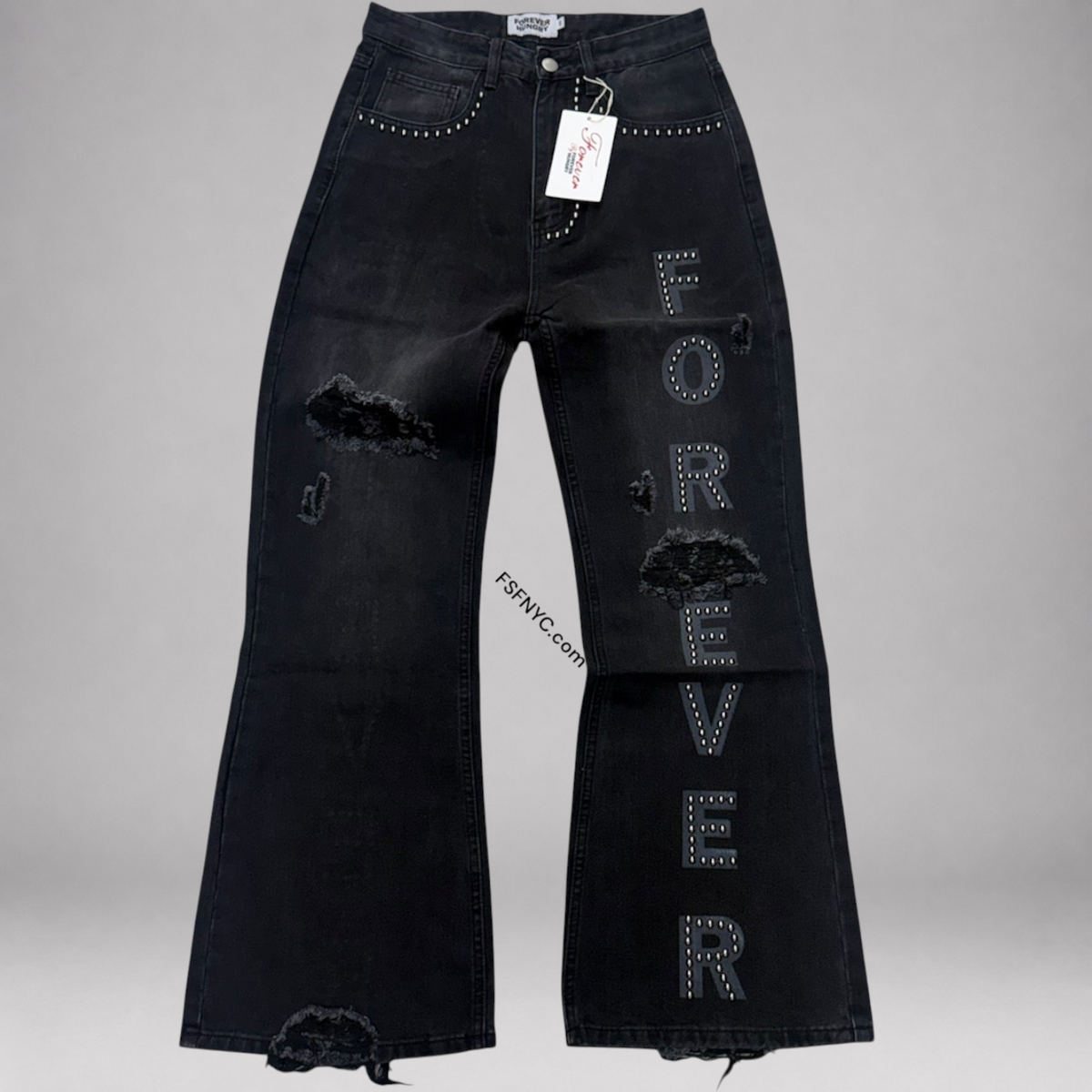 Forever Hungry - Baggy Studded Denim - Black Wash