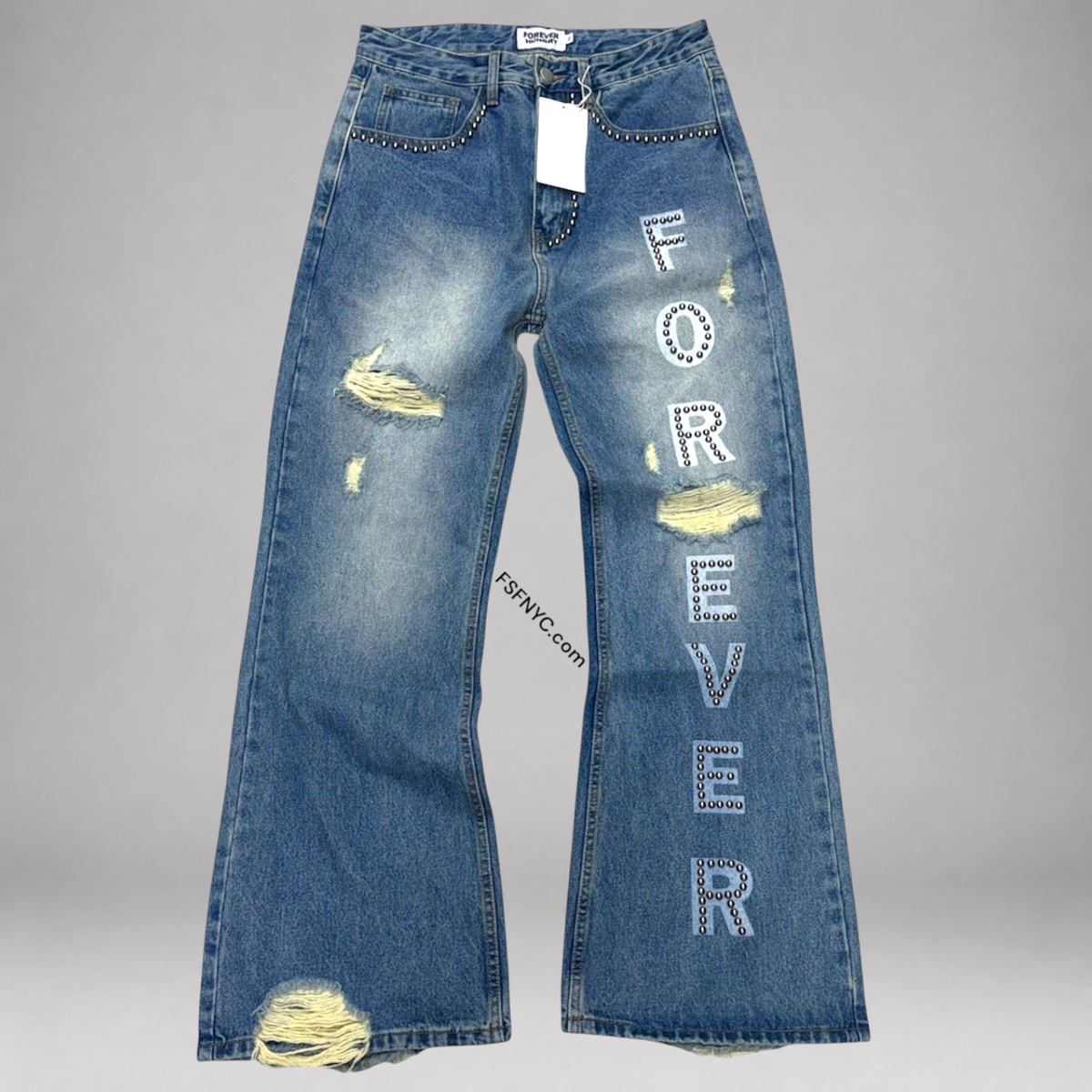 Forever Hungry - Baggy Studded Denim - Blue Wash