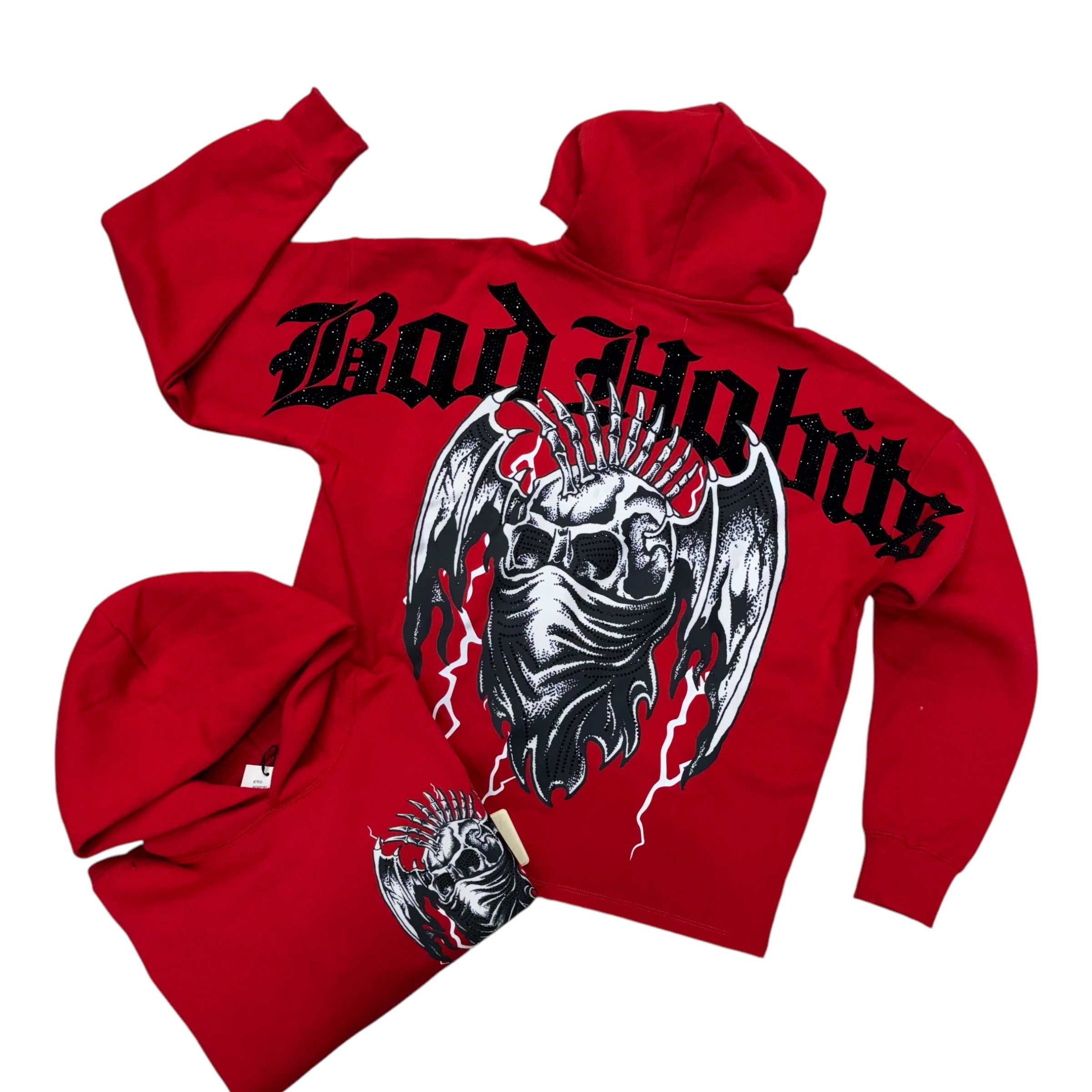 Roku Rhinestone Bad Habits Crop hoodie Red 1561