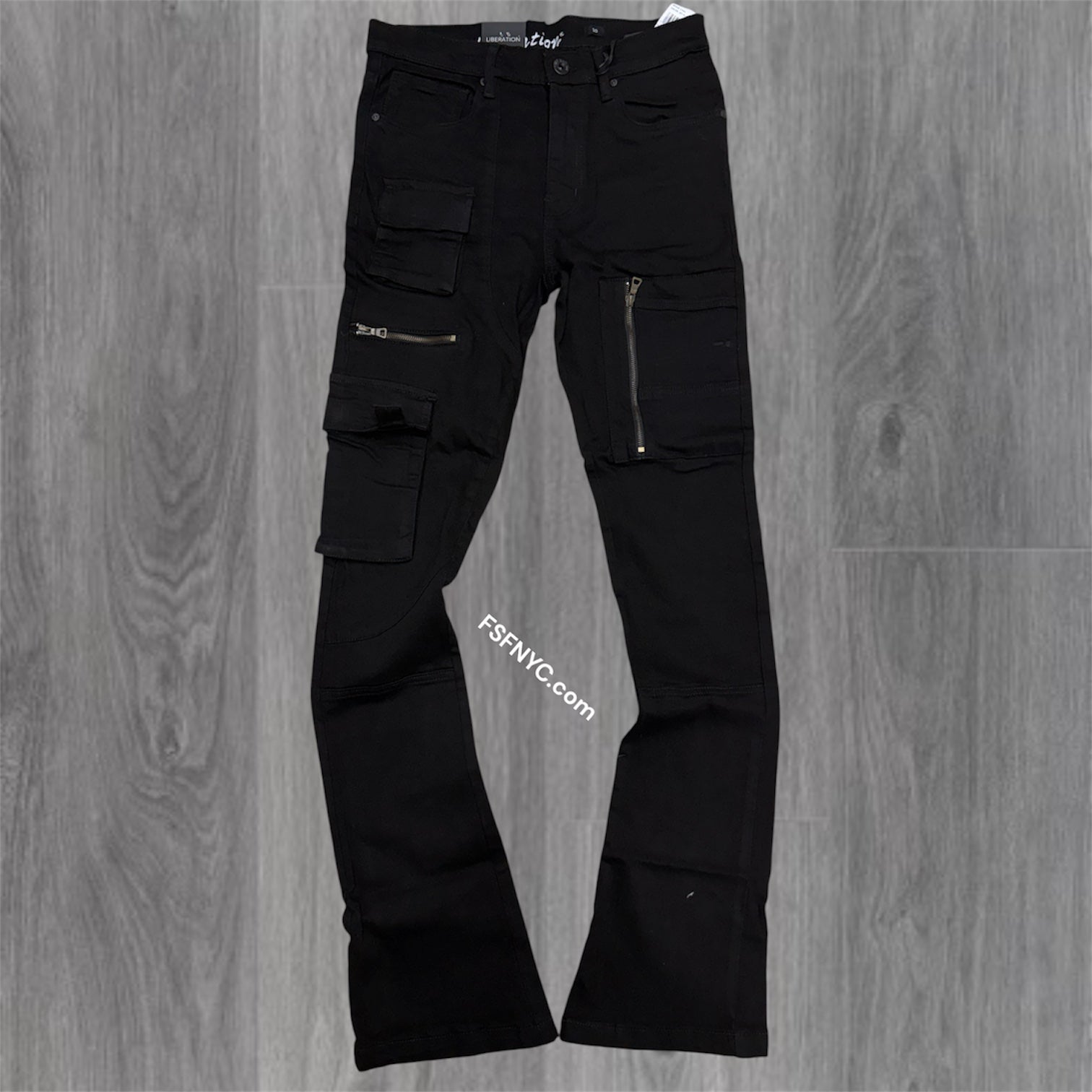 L - Stacked utility Pants - Jet Black-  7095