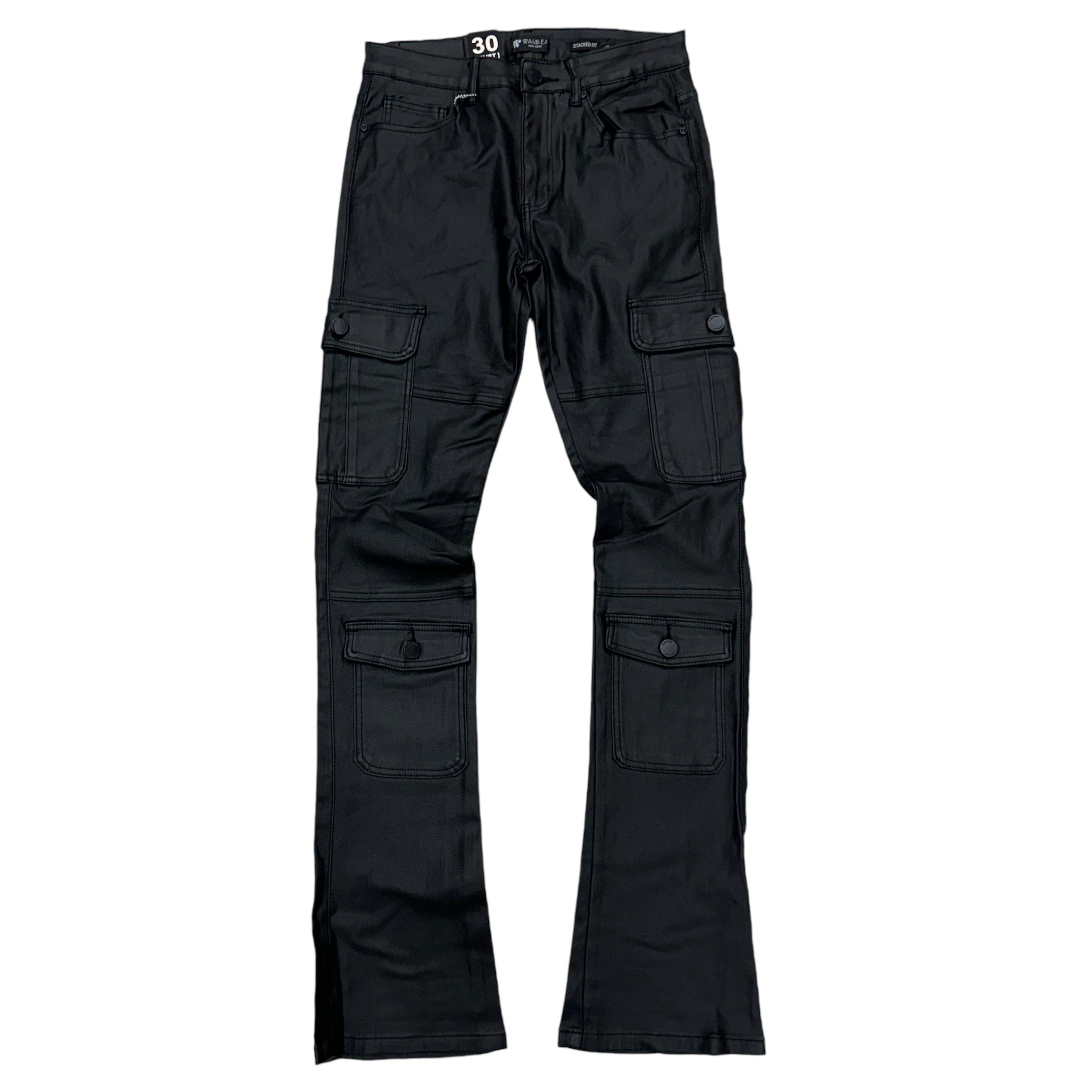 Stacked Waxed Cargo Denim  Black 8002