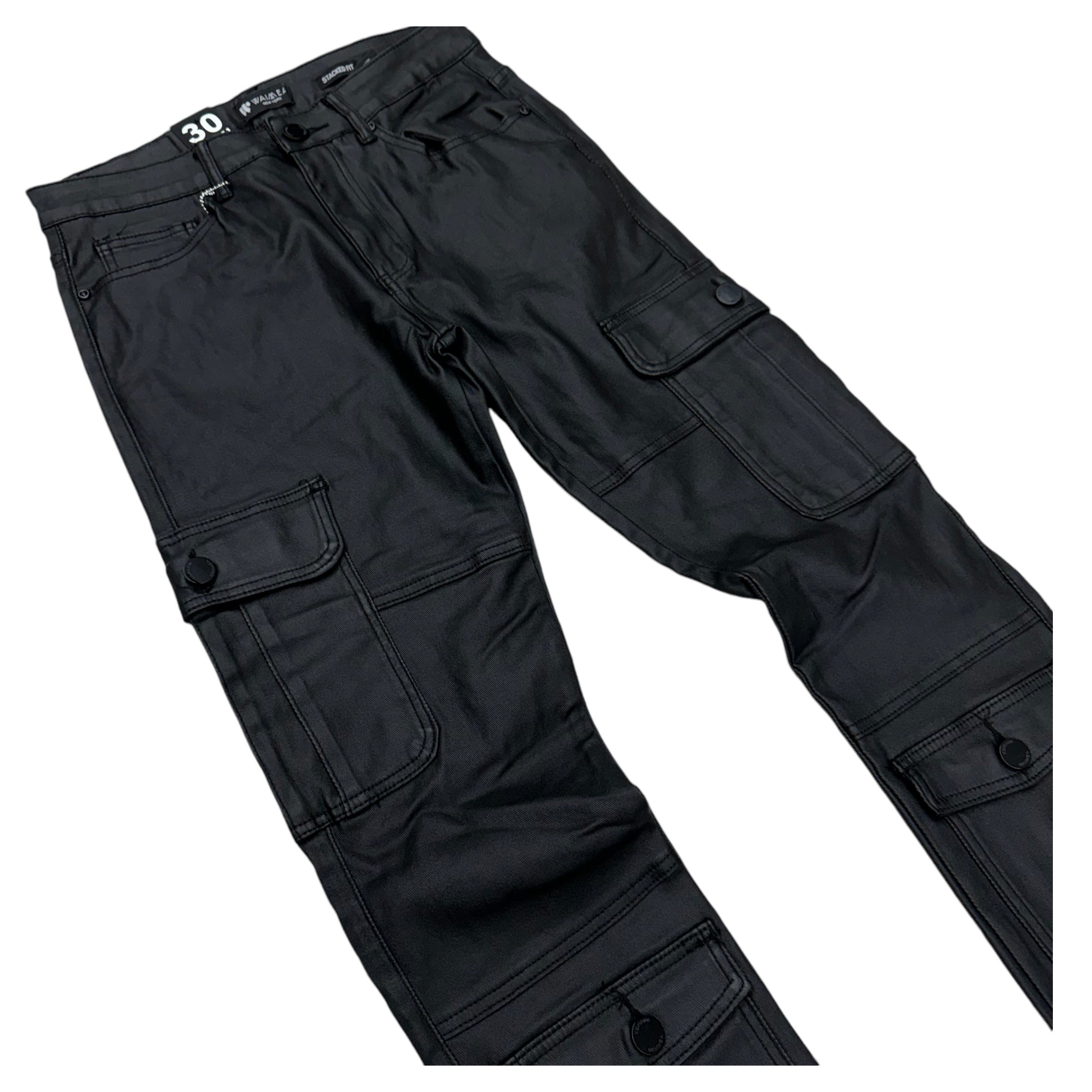 Stacked Waxed Cargo Denim  Black 8002