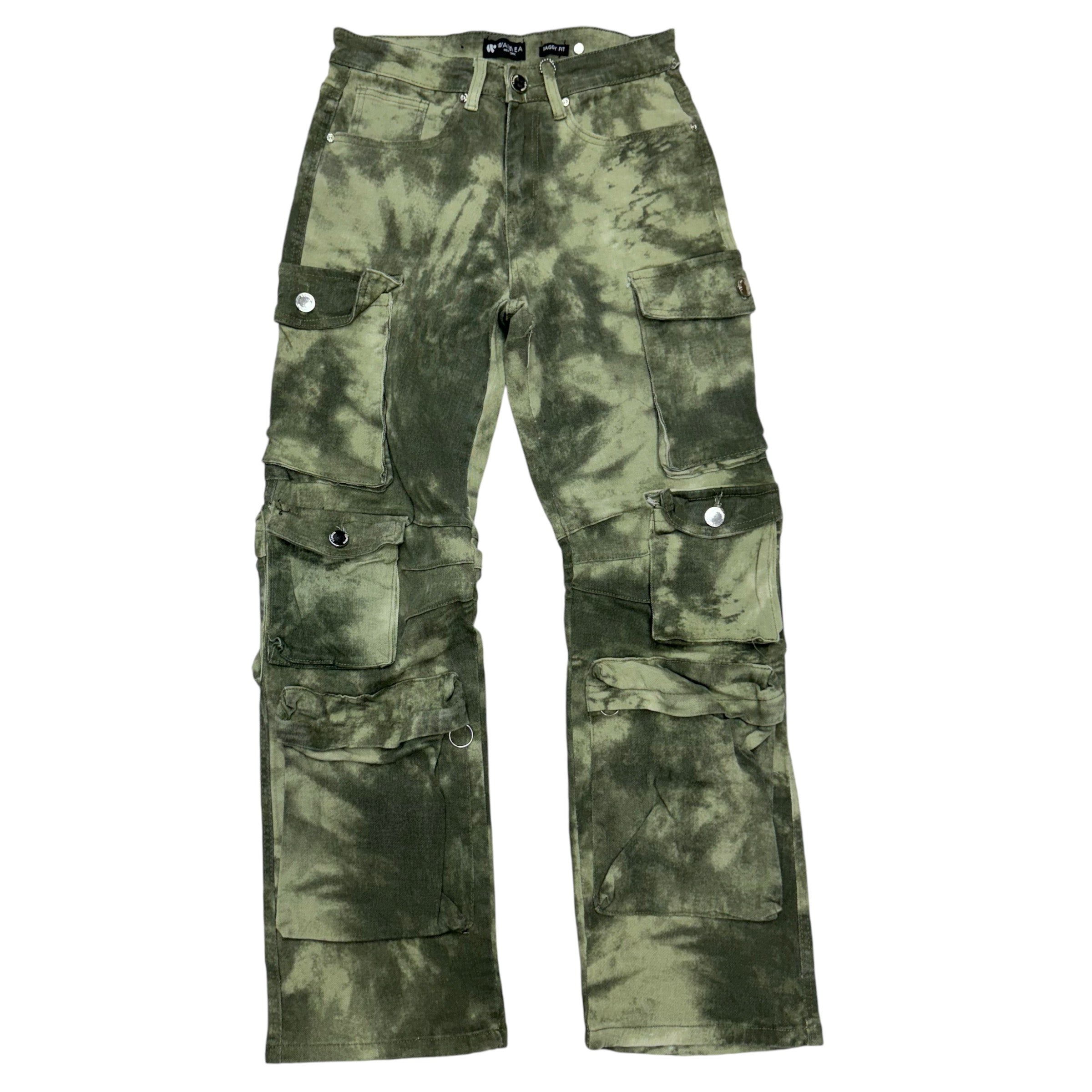 Baggy Fit Cargo Denim green tie dye camo jeans 8037