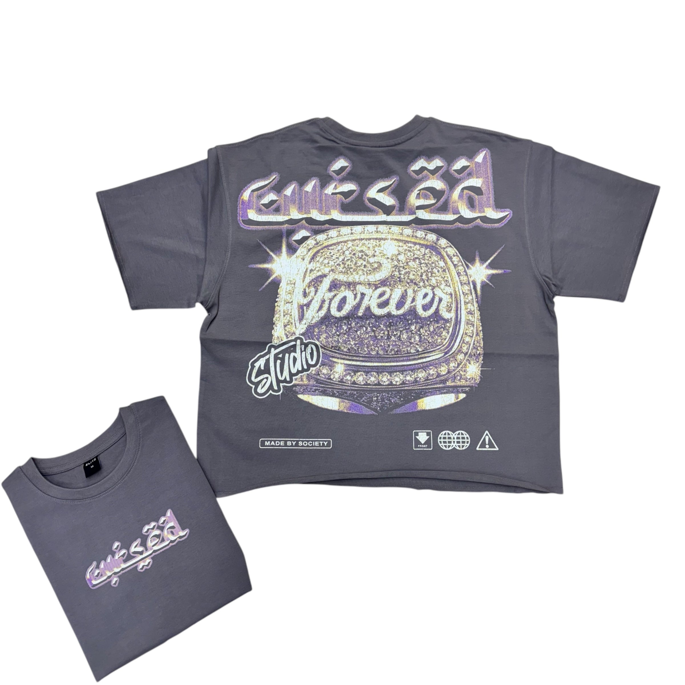 Elite Made By Society Crop T-Shirt Grey 1025