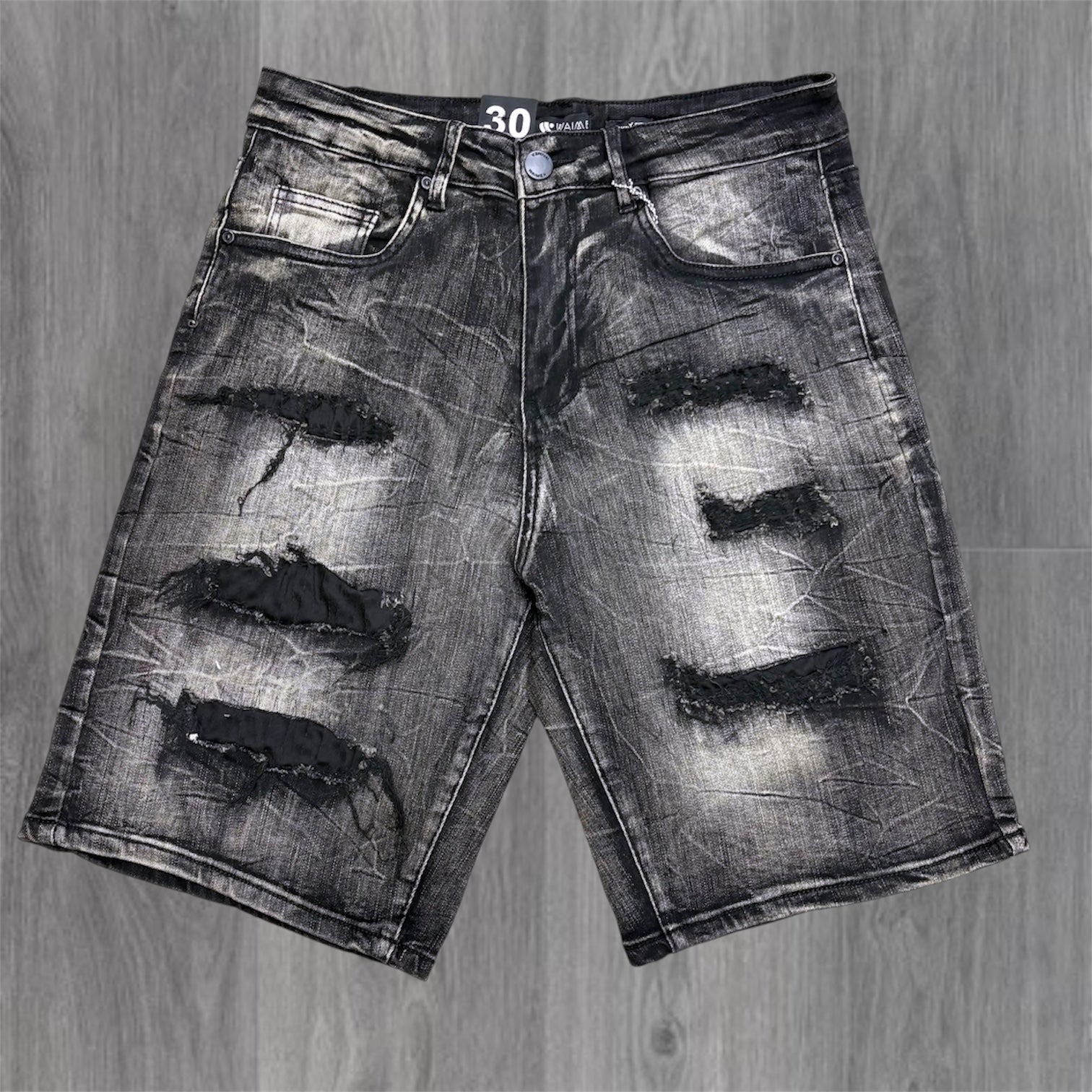 W - Distress Denim Shorts - charcoal Wash - M7594D