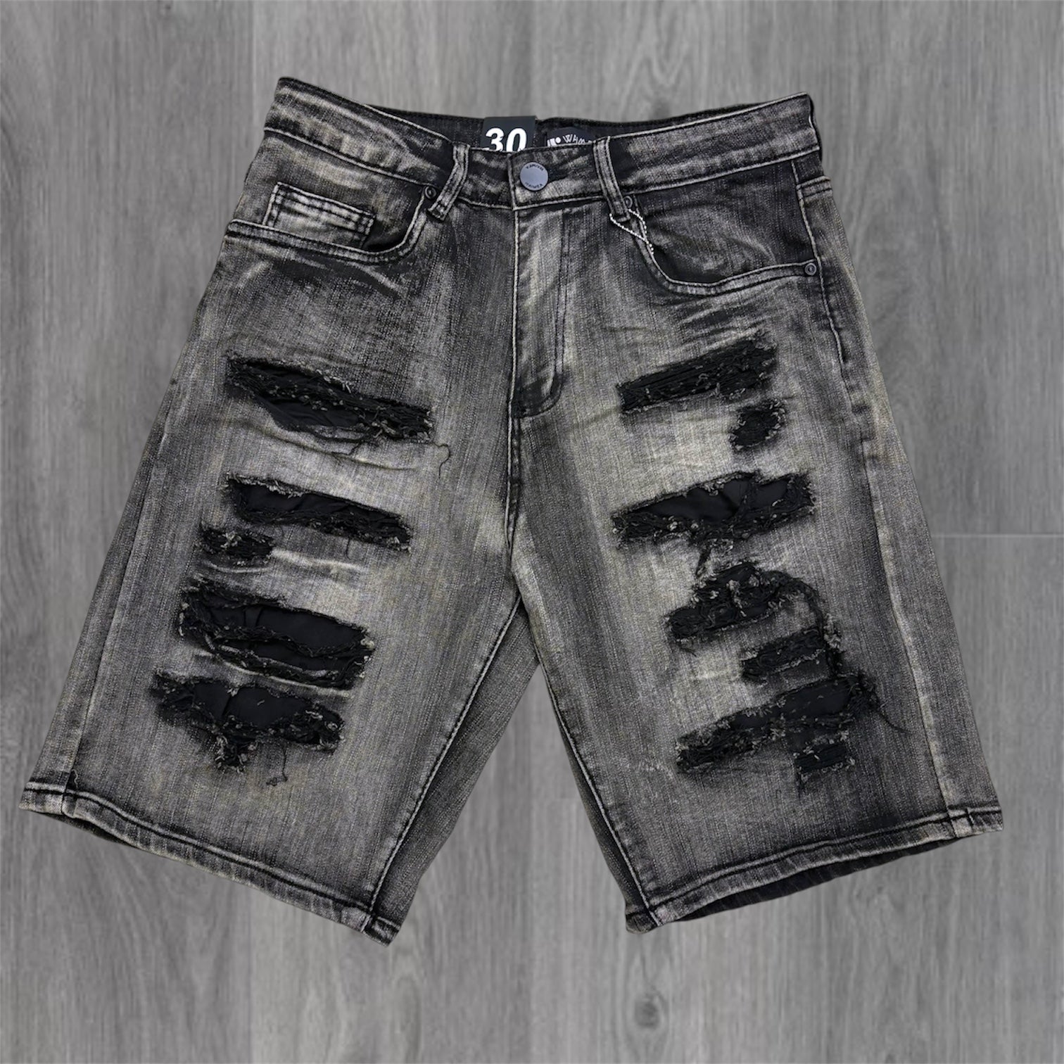 W - Distress Denim Shorts - Antique Grey - M7592D