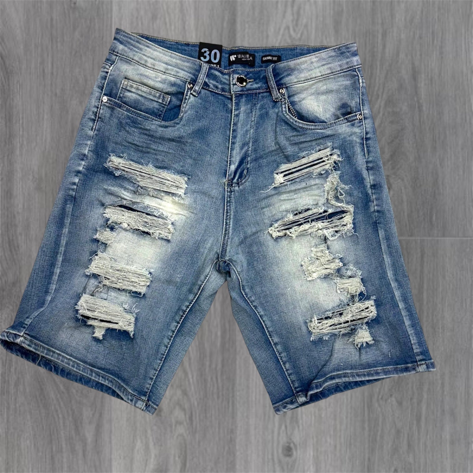 W - Distress Denim Shorts - Blue wash - M7592D