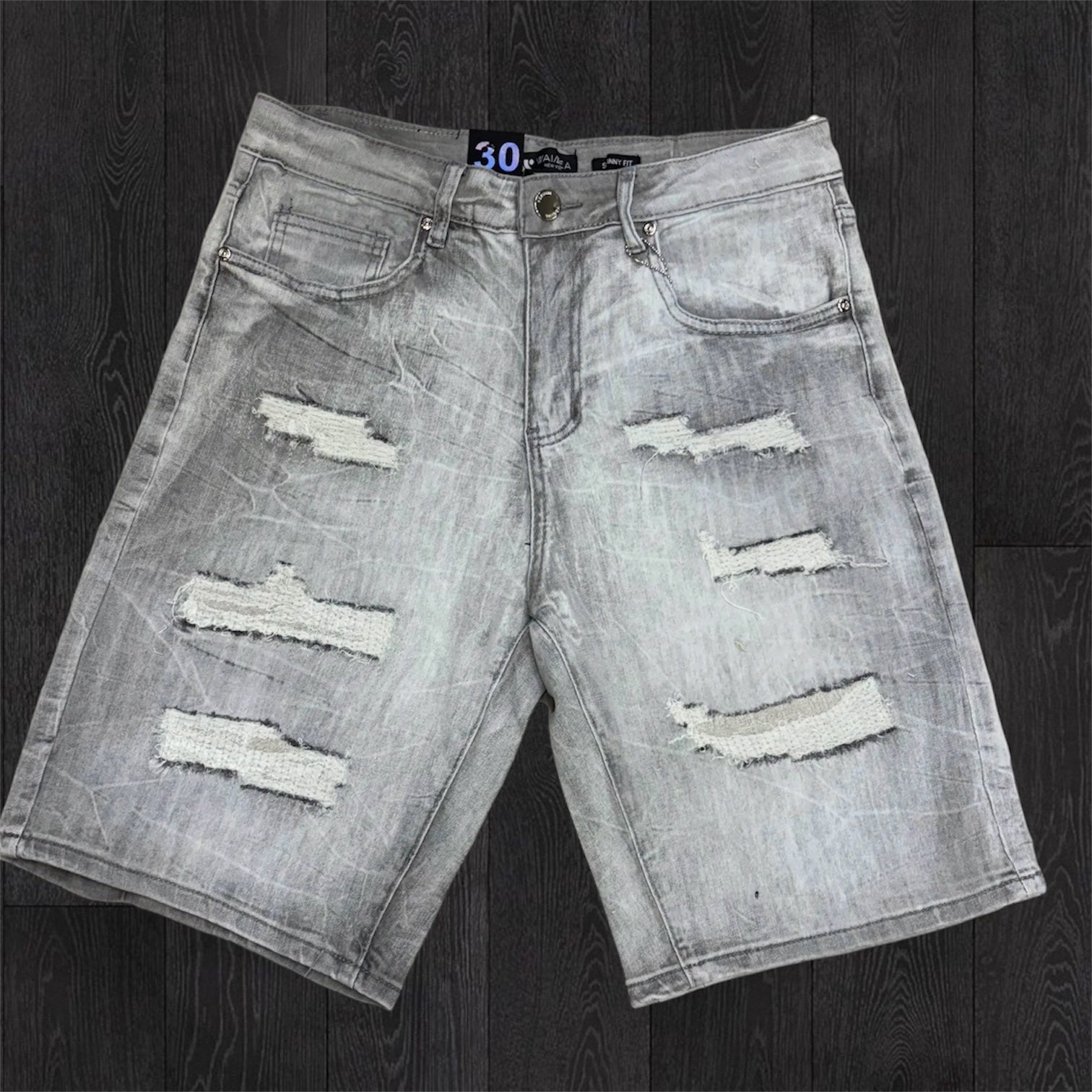 W - Distress Denim Shorts - Grey Wash - M7594D