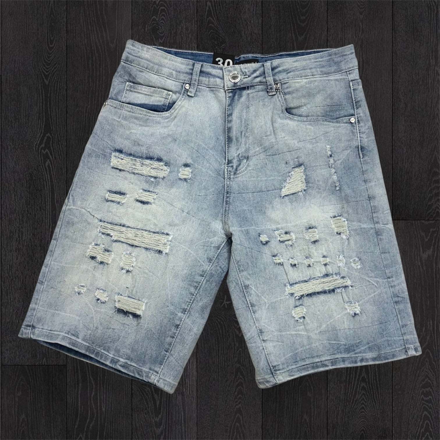 W - Distress Denim Shorts - Blue Wash - M7593D