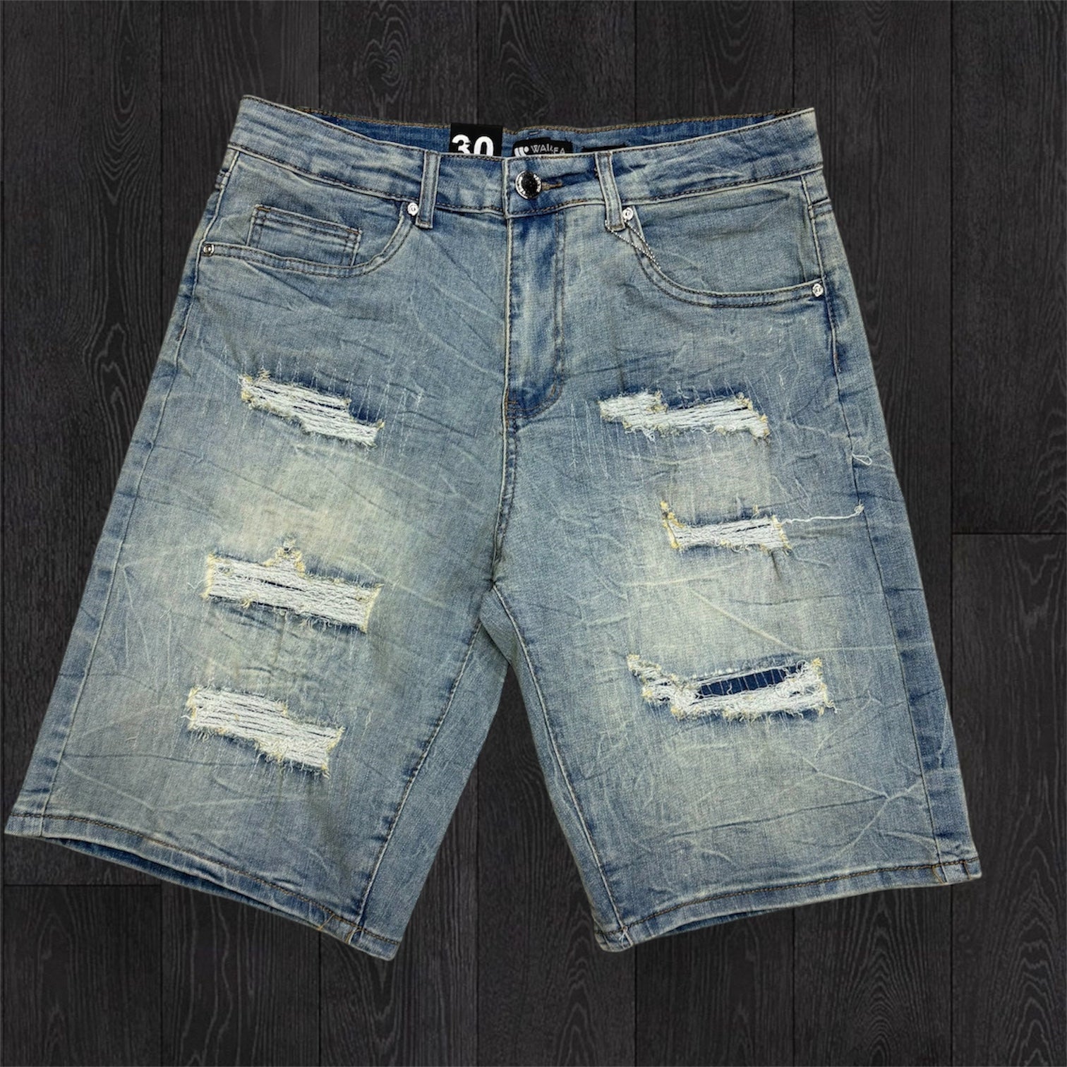 W - Distress Denim Shorts - Blue Wash - M7594D