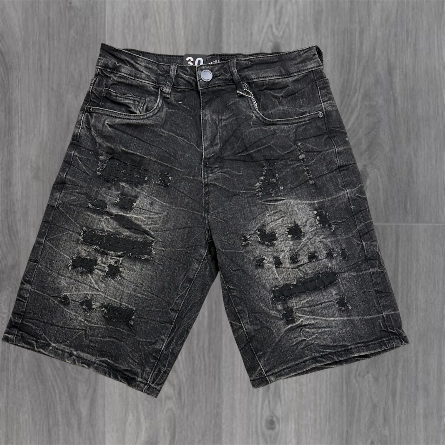 W - Distress Denim Shorts - Black Wash - M7593D