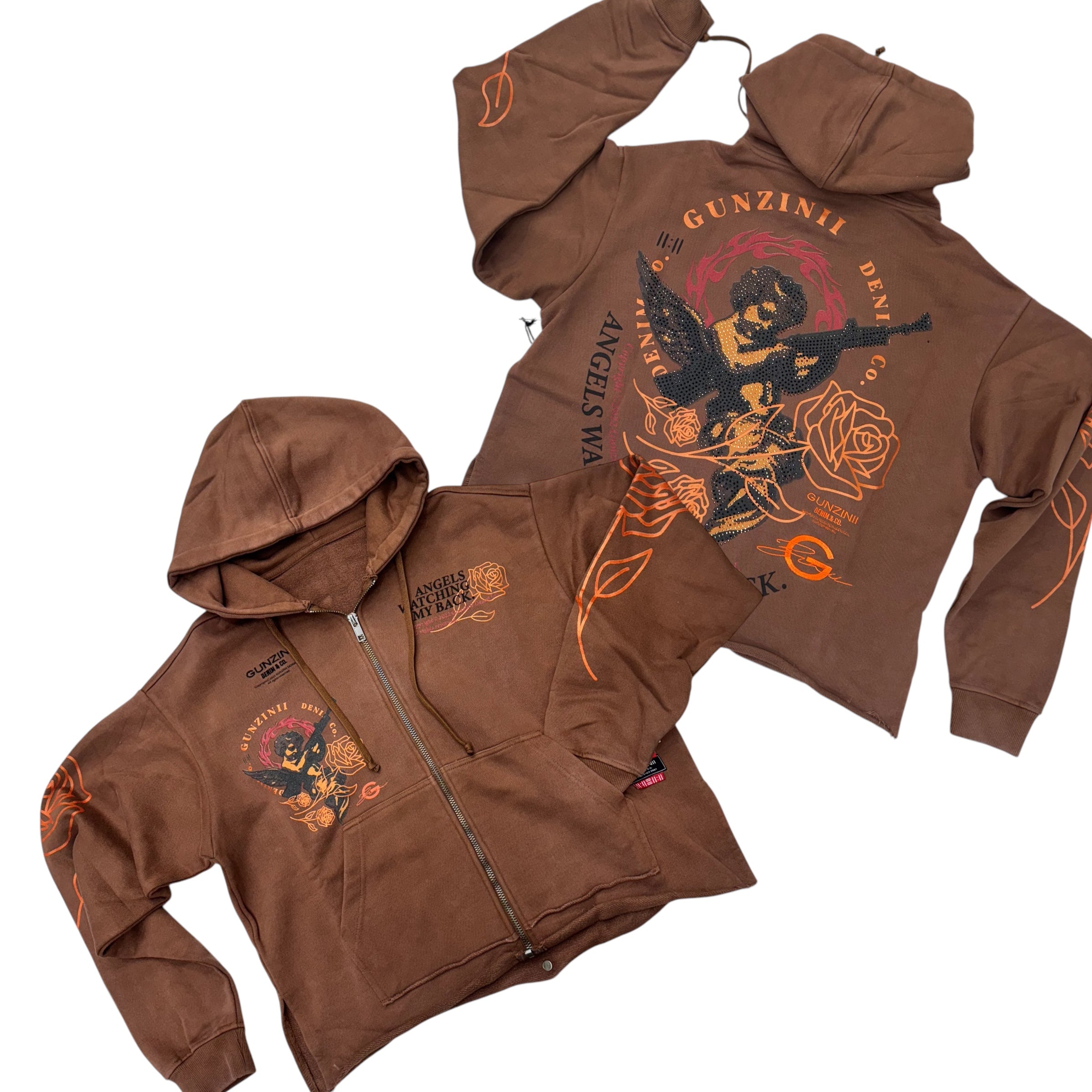 Gunzinii Angels Watching My Back Zip Hoodie Brown GZ527