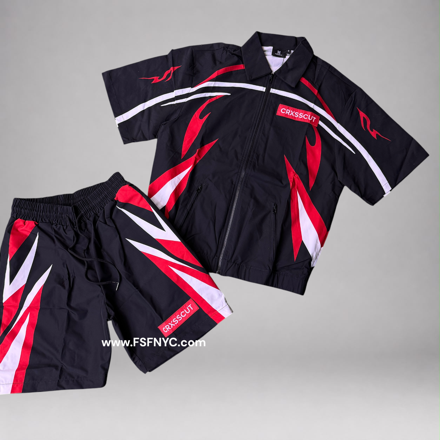 Crxss - Nylon Short Set - Black Red