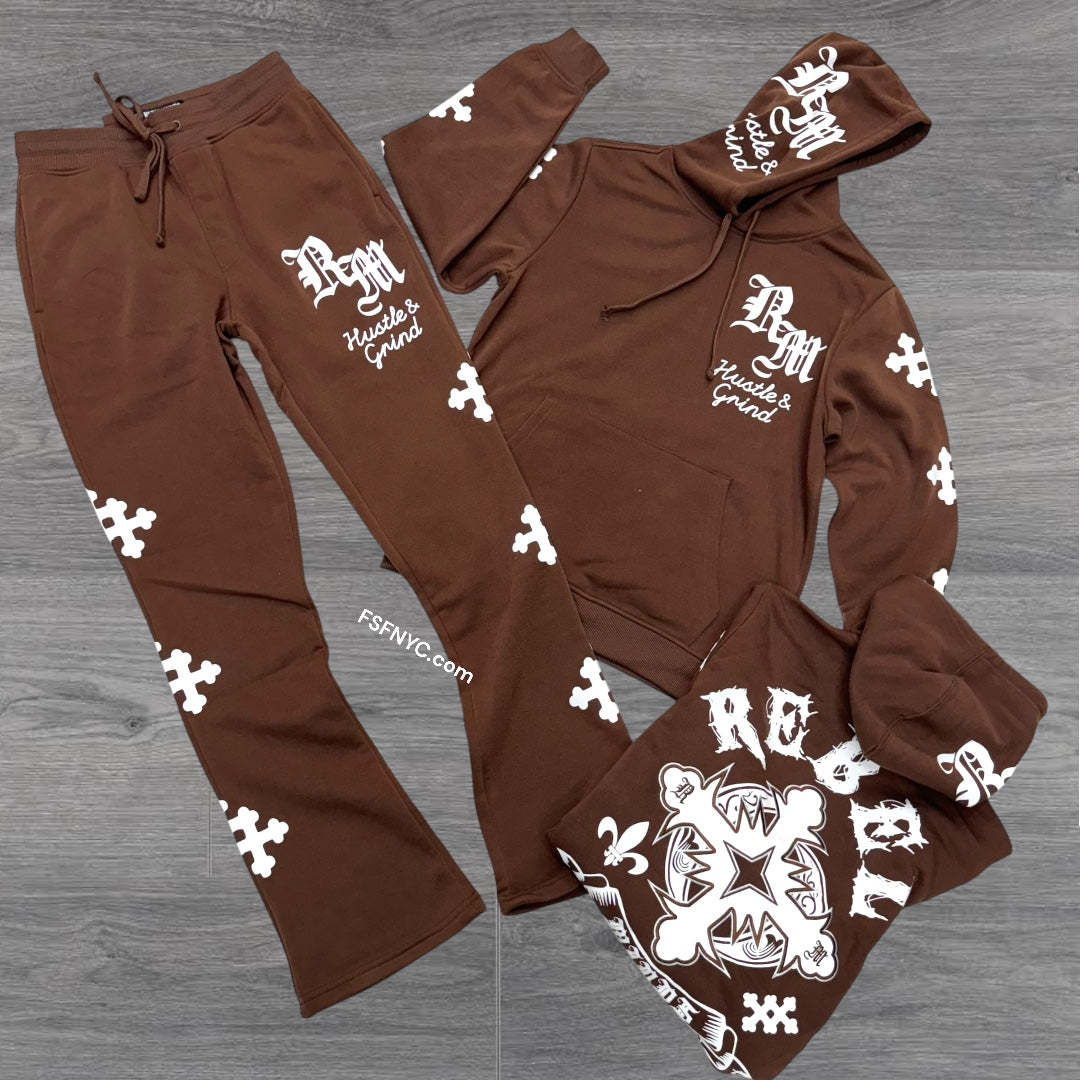 Rebel Stacked Cross SweatSuit Brown 335 442