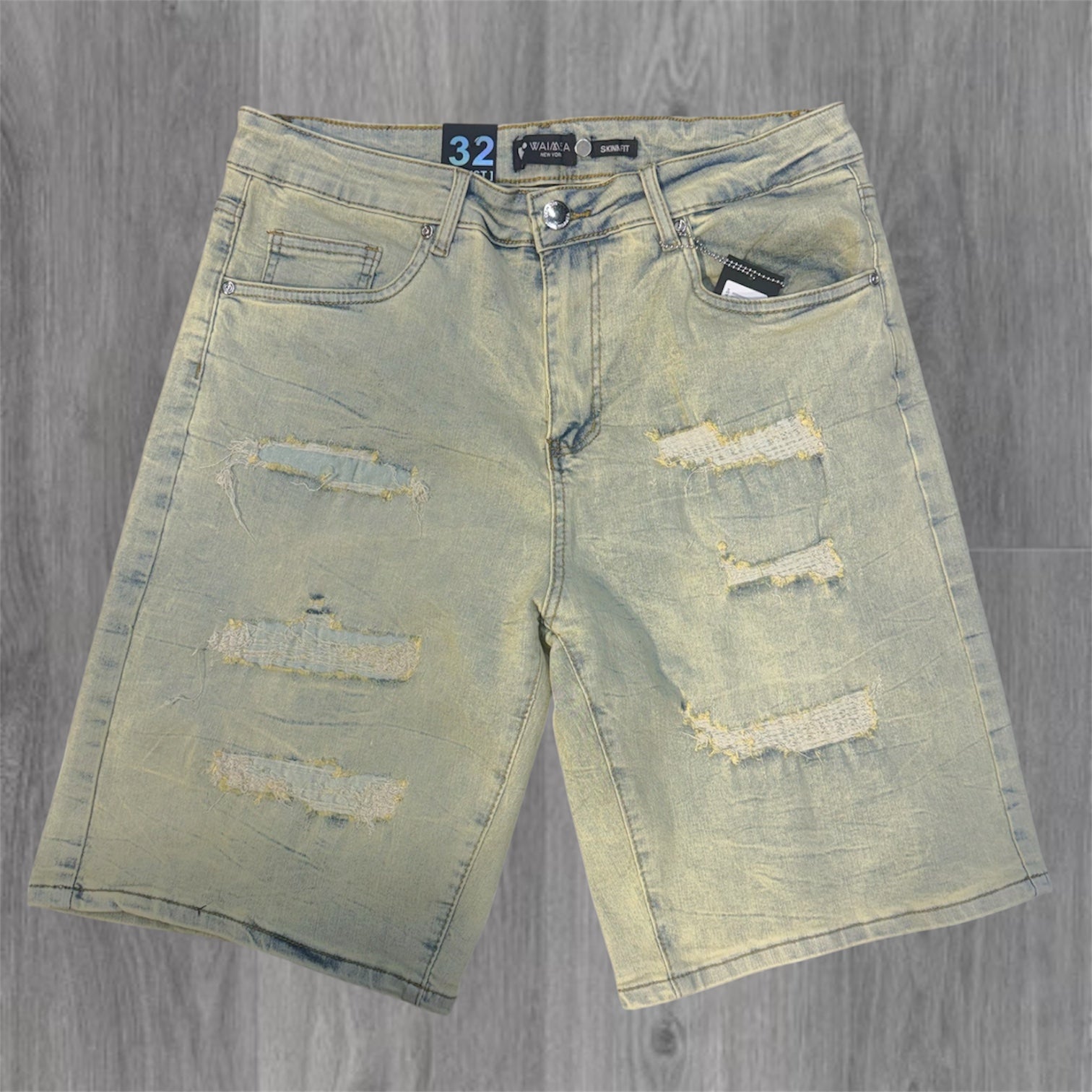 W - Distress Denim Shorts - Antique Blue Wash- M7593D