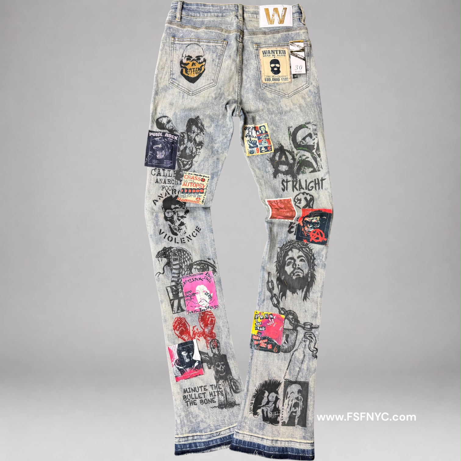 W - Mens PatchWork Stacked Jeans - Bleach Marble - M8779