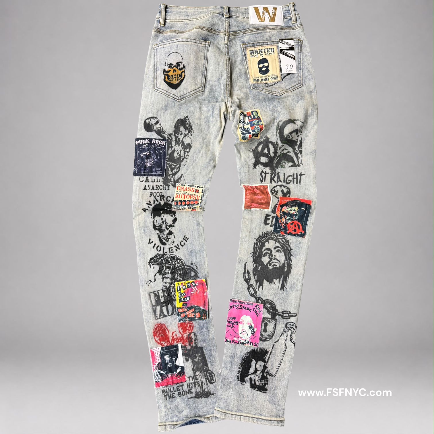 W - Mens PatchWork Slim Jeans - Bleach Marble - M8822
