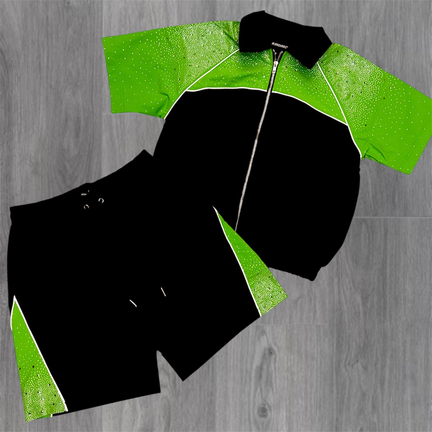 Rhinestones Windbreaker - Set - Black/Green - 261T