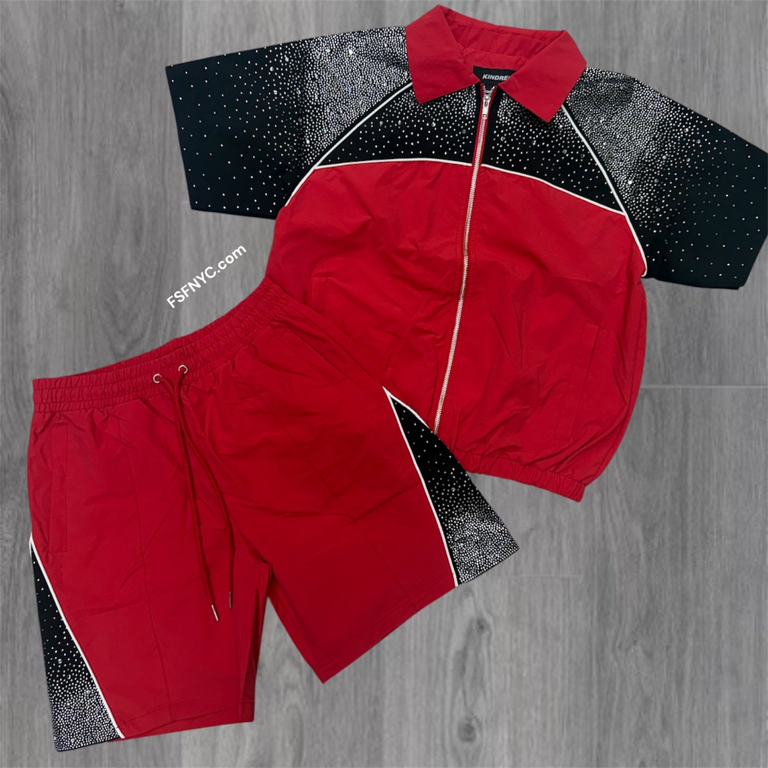 Rhinestones Windbreaker - Set - Red/Black - 261T