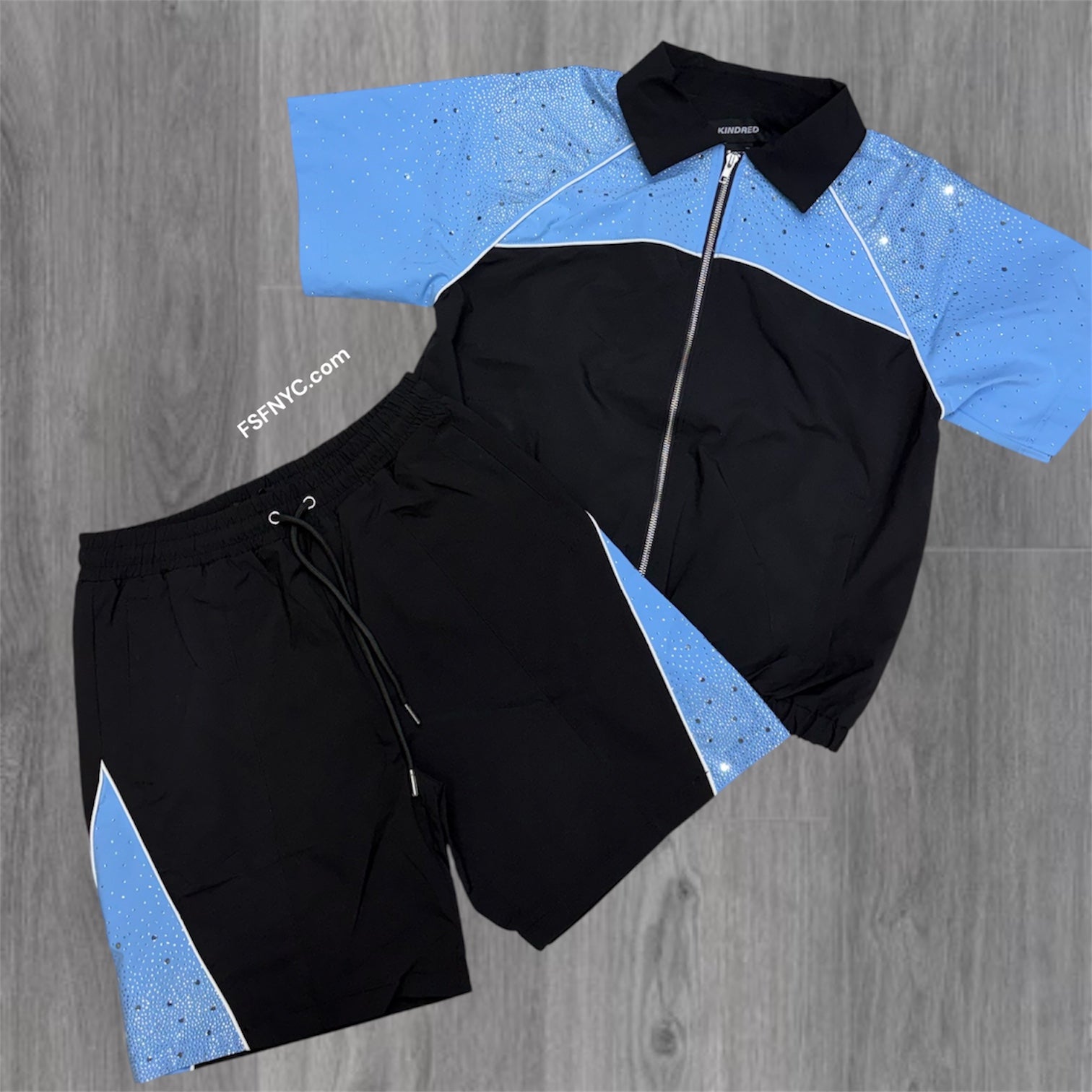 Rhinestones Windbreaker - Set - Black/Blue - 261T