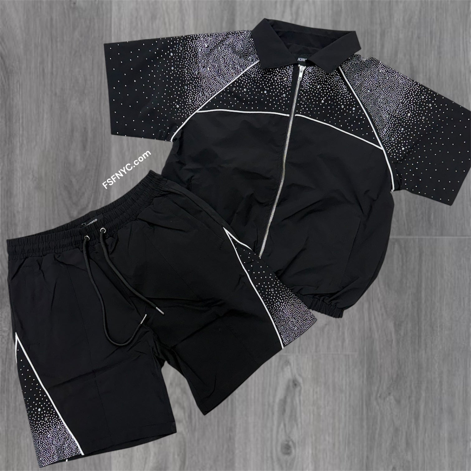 Rhinestones Windbreaker - Set - Black/Black - 261T