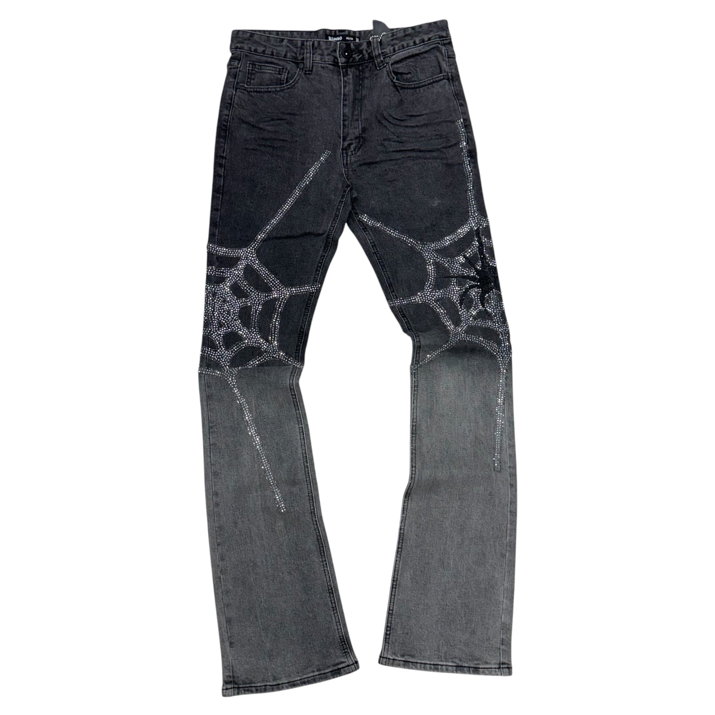 Kloud  stacked  rhinestone w spider Denim grey  P24221