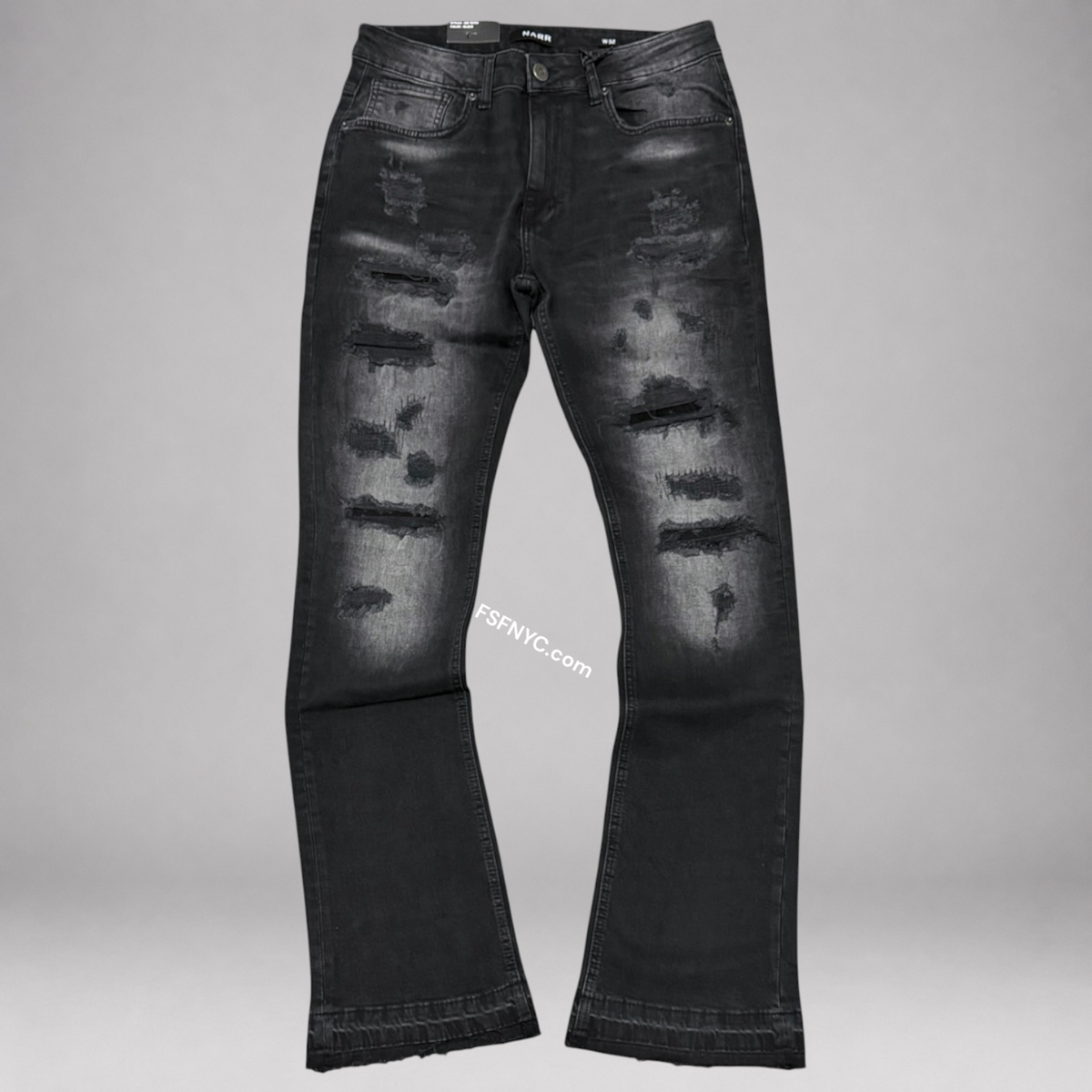 Narr - Flare Distressed Denim - Black Wash - 70154