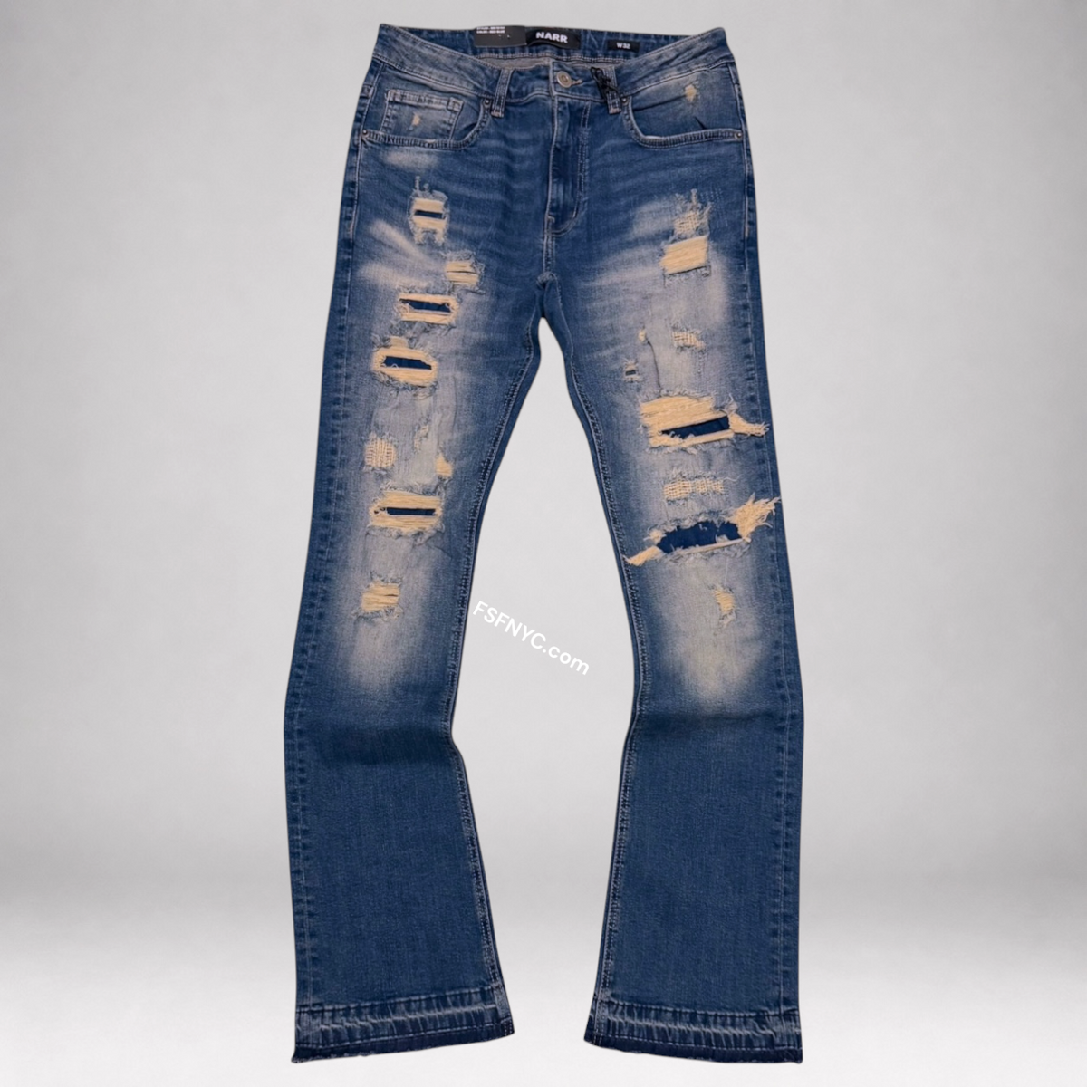 Narr - Flare Distressed Denim - Med.Blue - 70154