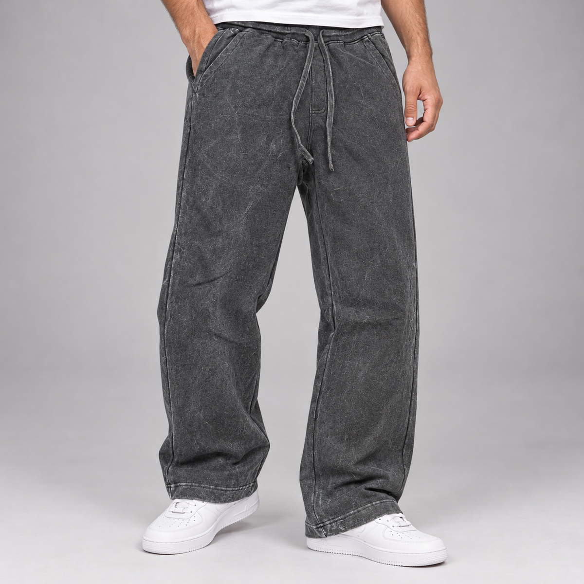 R - Acid Wash Sweat Pants - Grey - 420