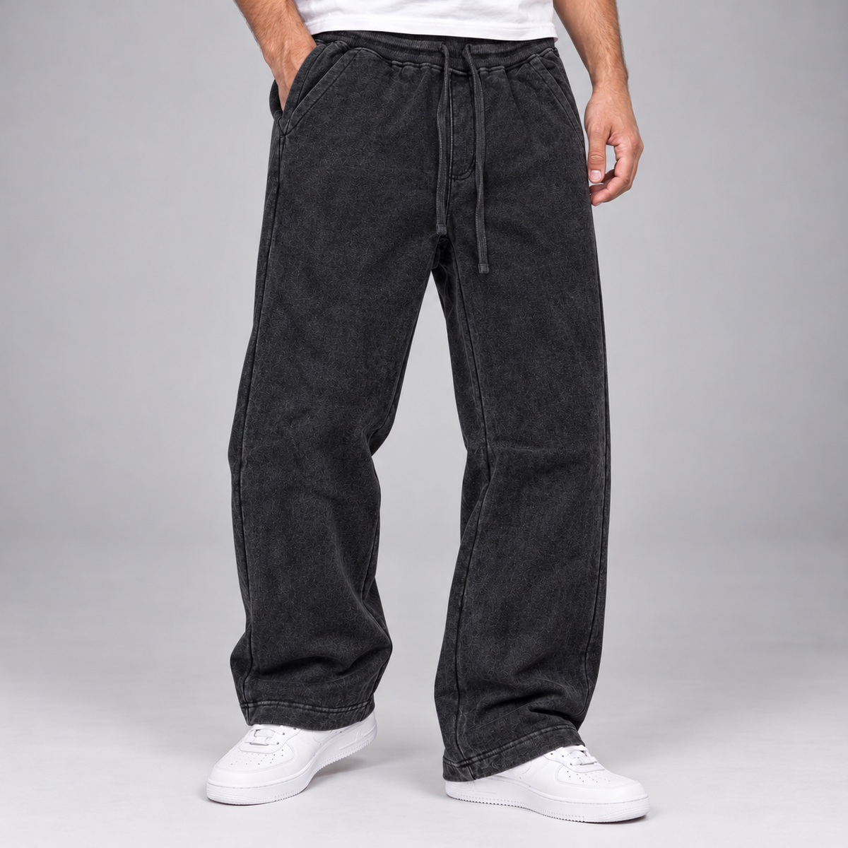 Rebel - Acid Wash Sweat Pants - Black - 420