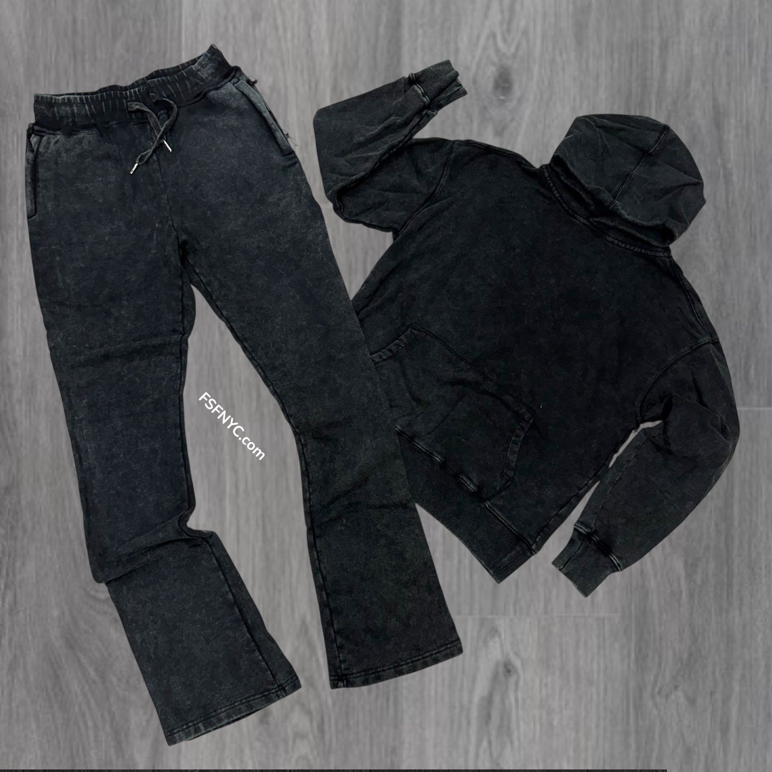 AR - Stacked Acid wash  sweatsuit - Black Beauty- 002