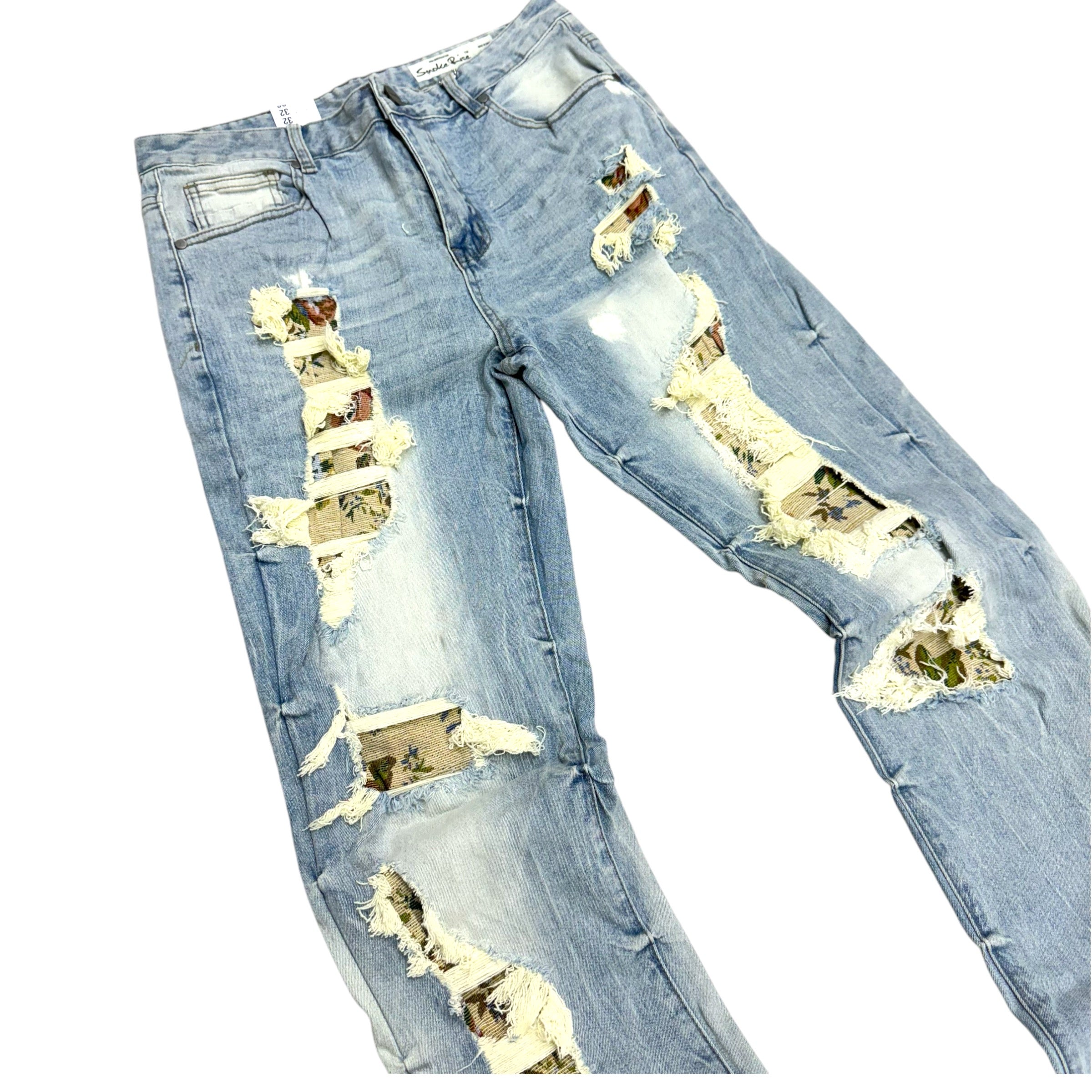 Rise Stacked Tapesrty Ripped Denim 24614