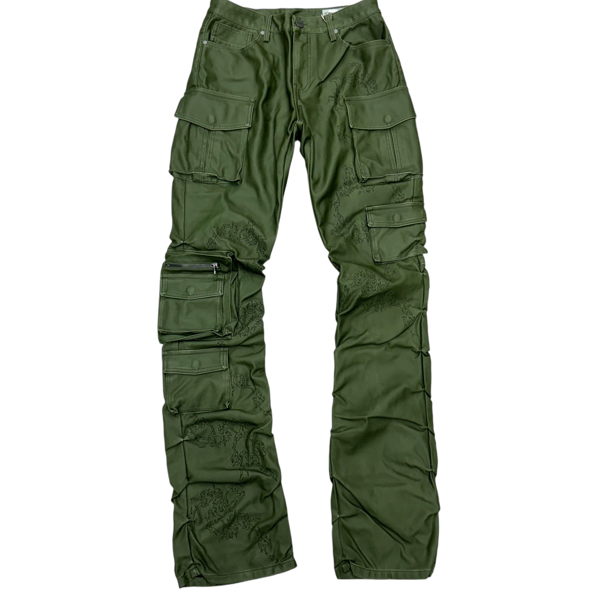 Rise Stacked PU utility Pants Olive 24684