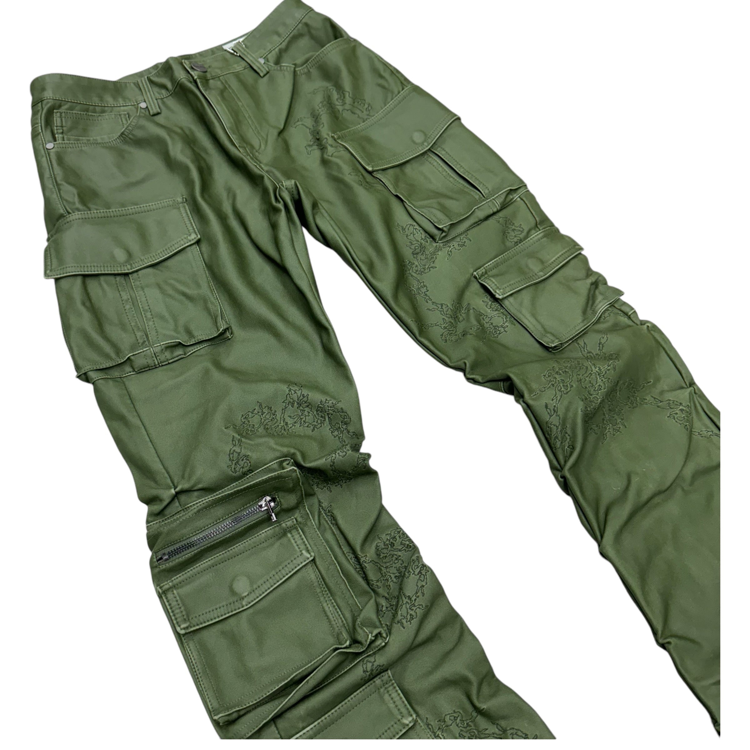 Rise Stacked PU utility Pants Olive 24684