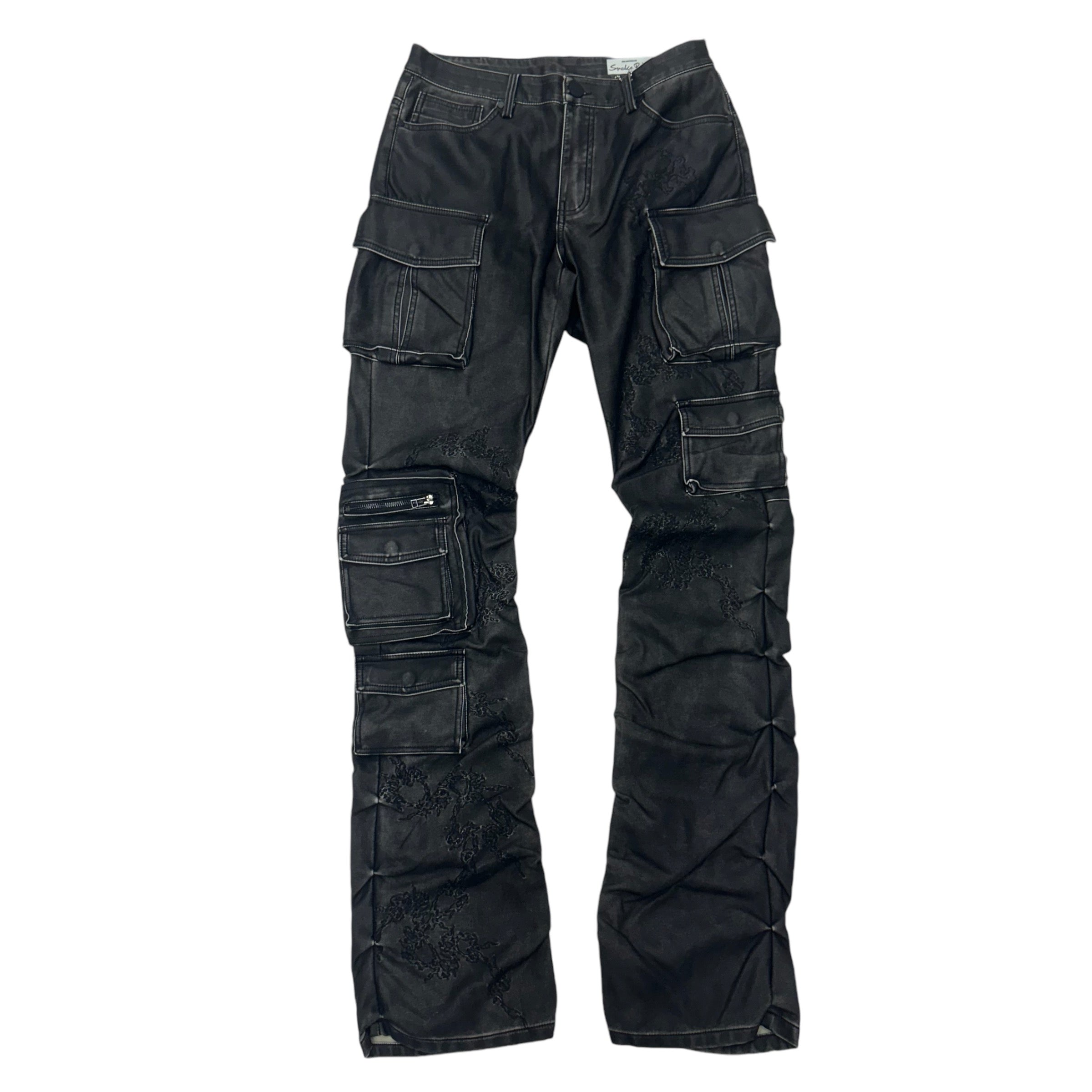 Rise Stacked PU utility Pants Washed Black 24684